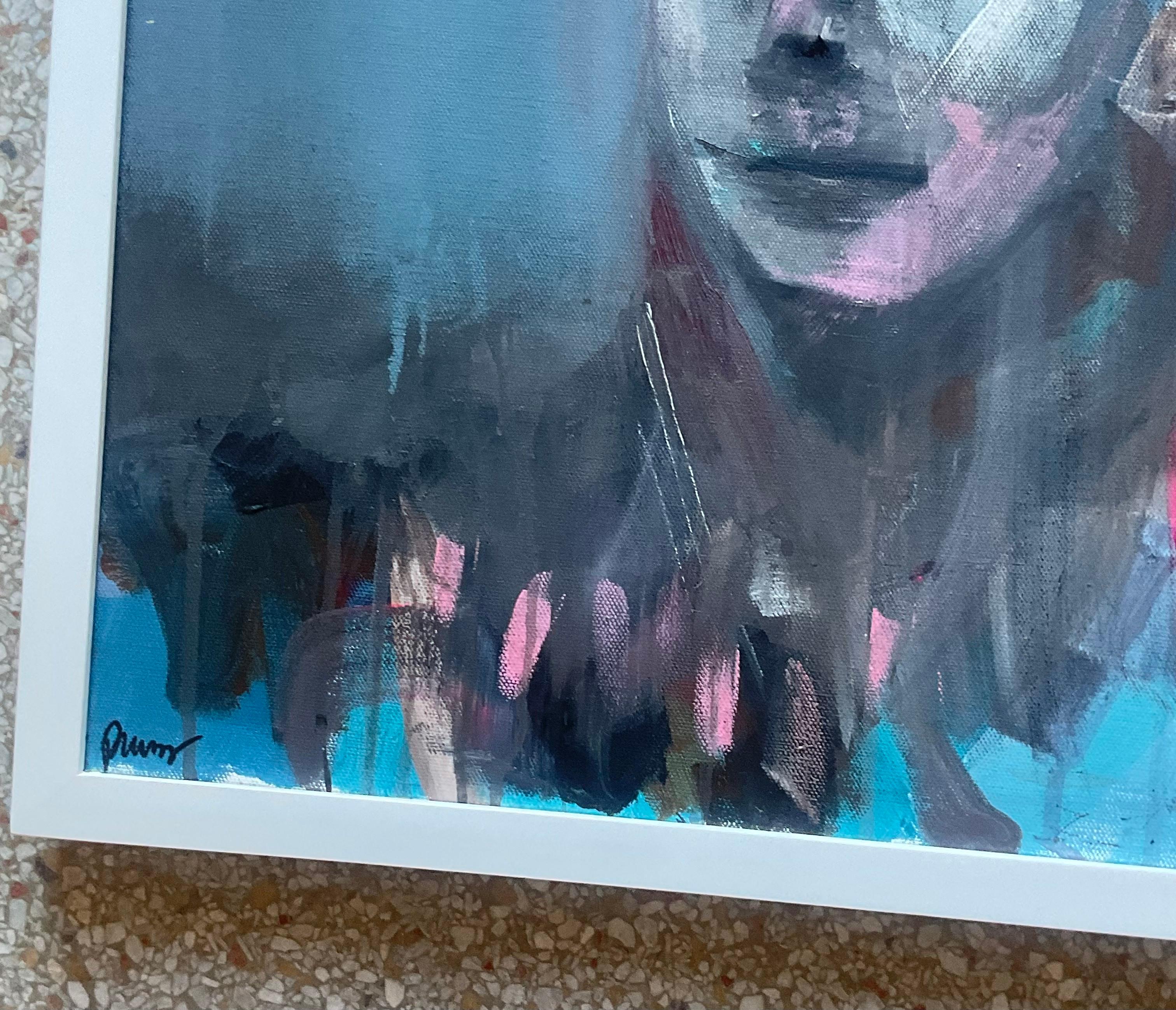Contemporary Vintage Early 21st Century Abstract Portrait In Blues For Sale