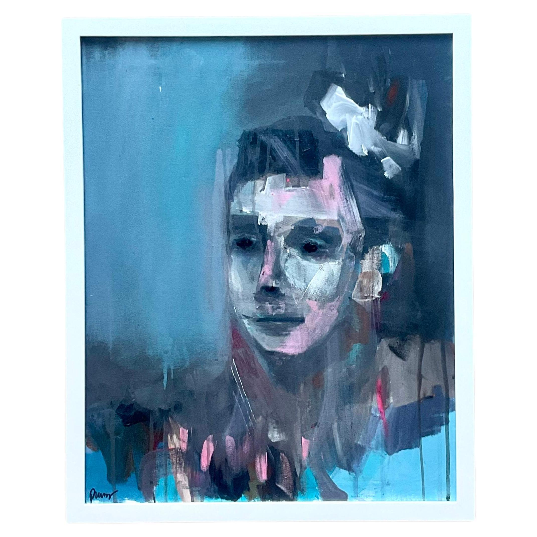 Vintage Early 21st Century Abstract Portrait In Blues For Sale