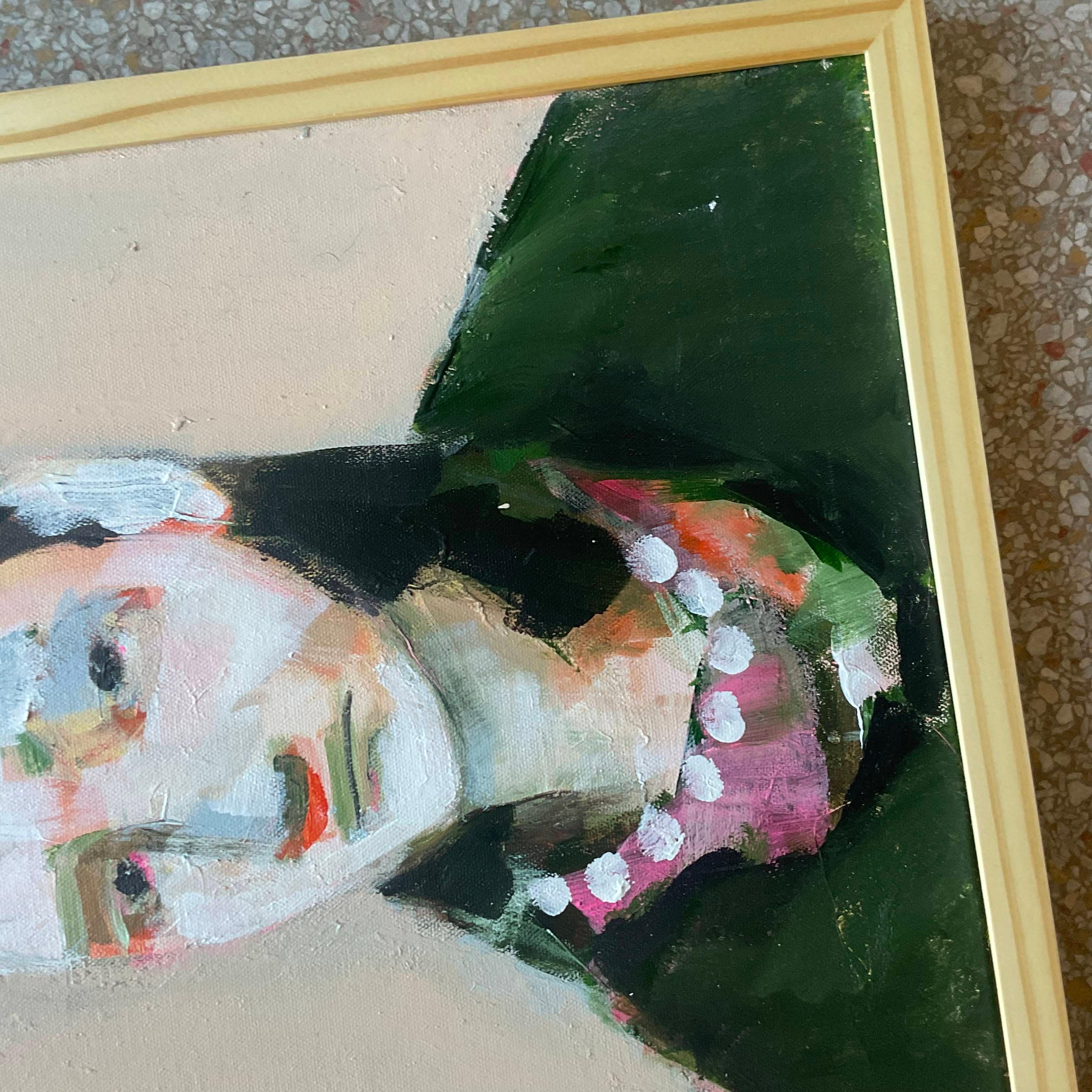 Canvas Vintage Early 21st Century Abstract Portrait Of A Girl In Pearls-Framed And Sign