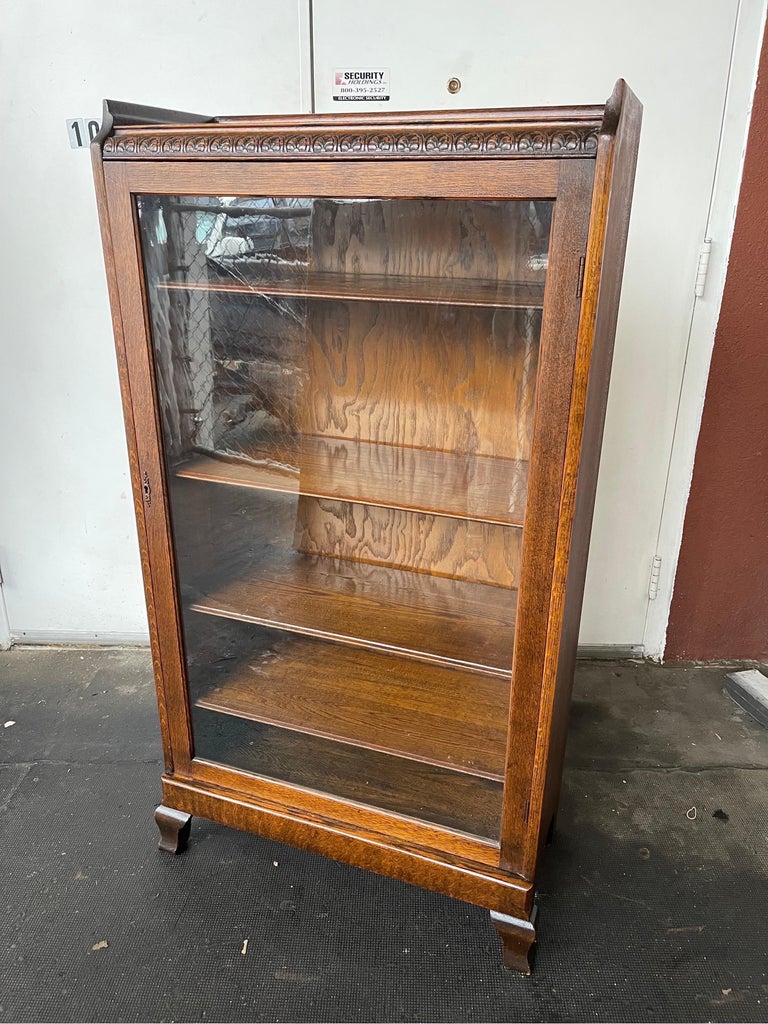 Vintage Early American Book Case or Shelf with Hand Carved Details For