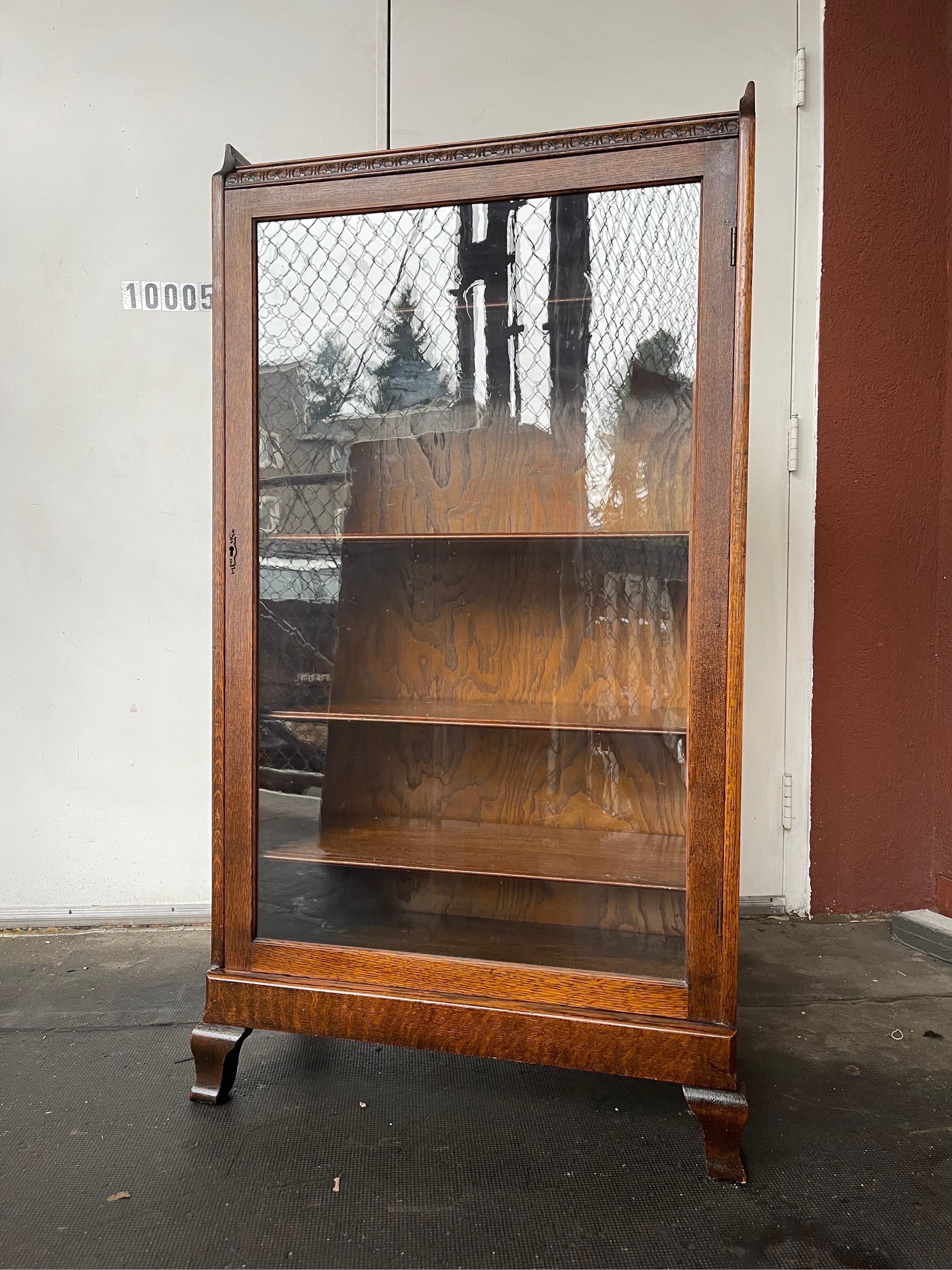 Mid-Century Modern Vintage Early American Book Case or Shelf with Hand Carved Details For Sale