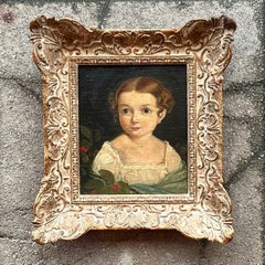 Ritratto originale ad olio su tela, vintage, dei primi anni dell'America.