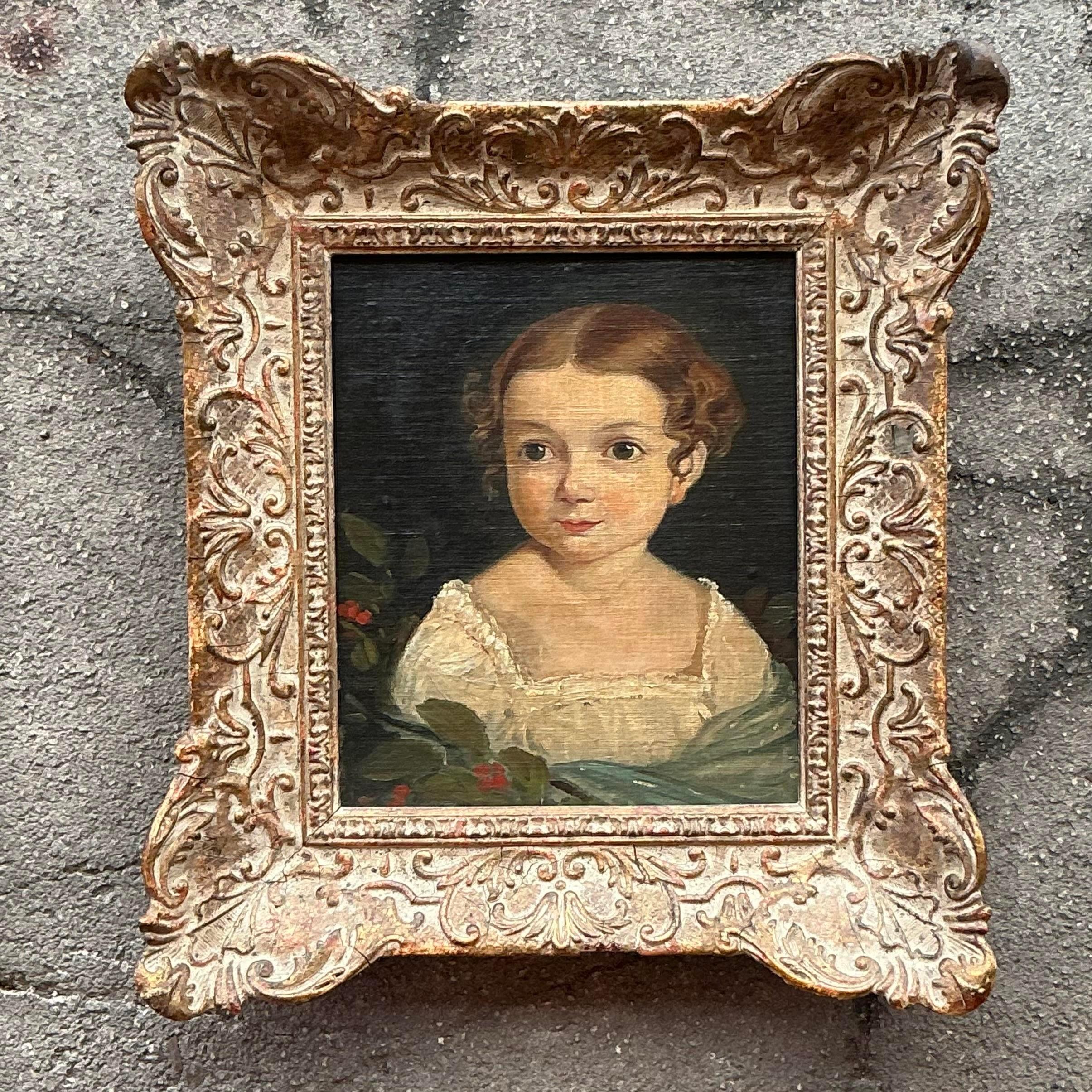 Vintage Early American Original Oil Portrait on Canvas For Sale at 1stDibs