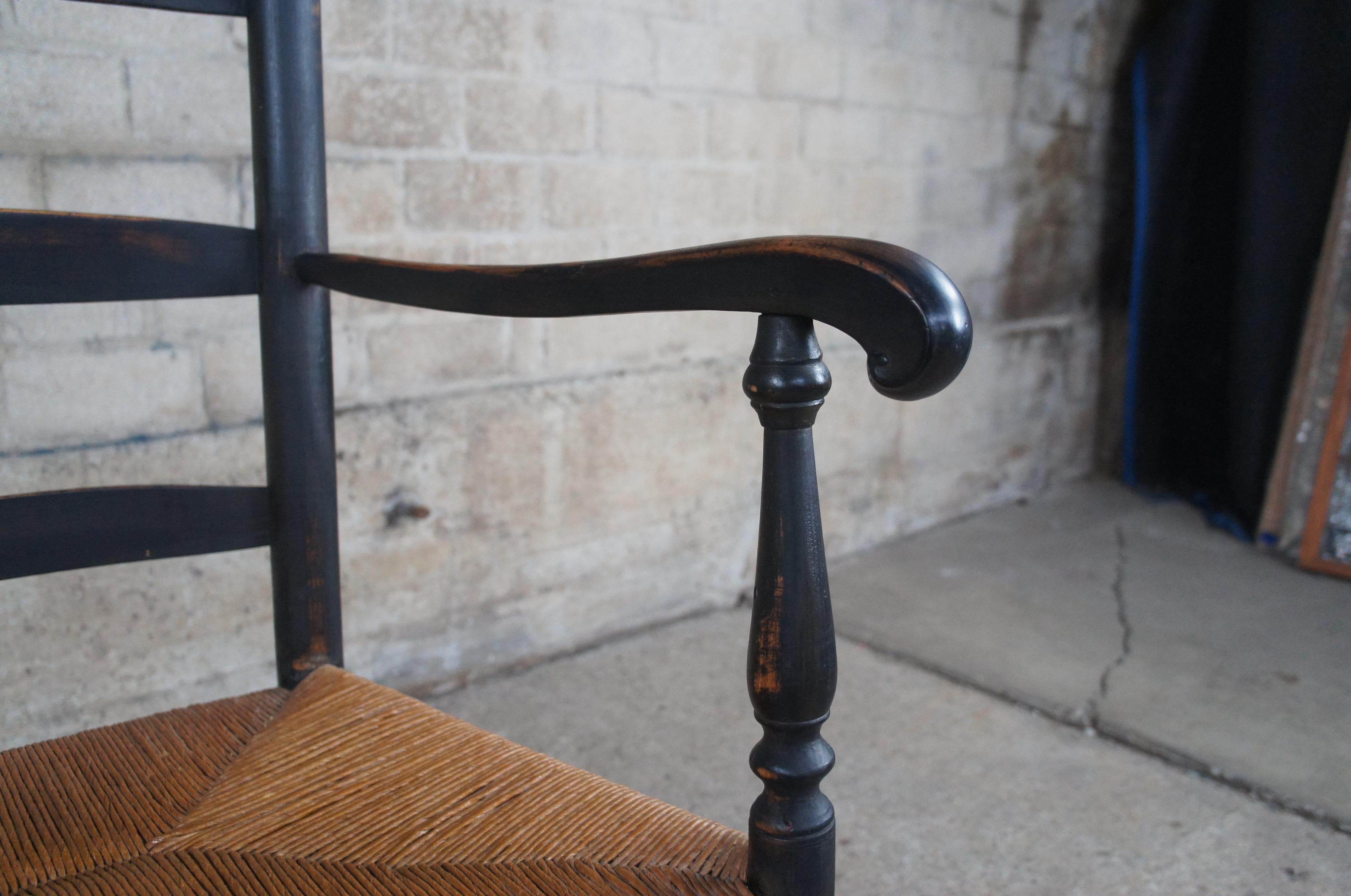 Vintage Early American Style Oak Rustic Ladderback Rush Seat Shaker Arm Chair 5