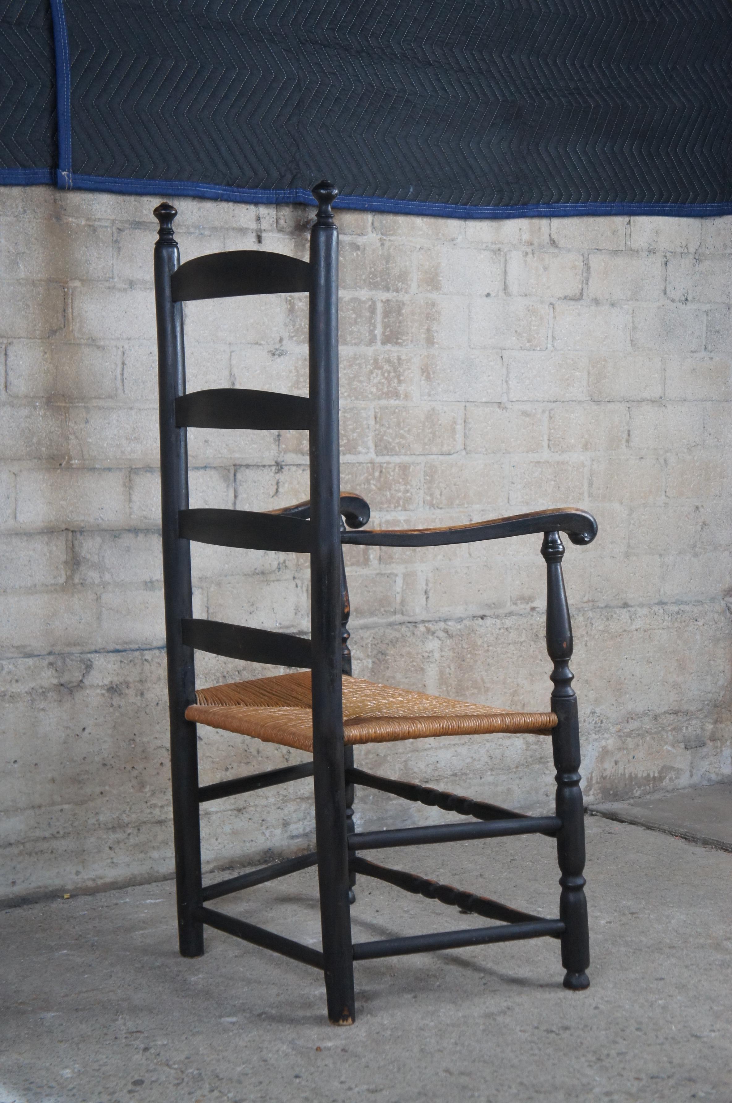 Vintage Early American Style Oak Rustic Ladderback Rush Seat Shaker Arm Chair 1