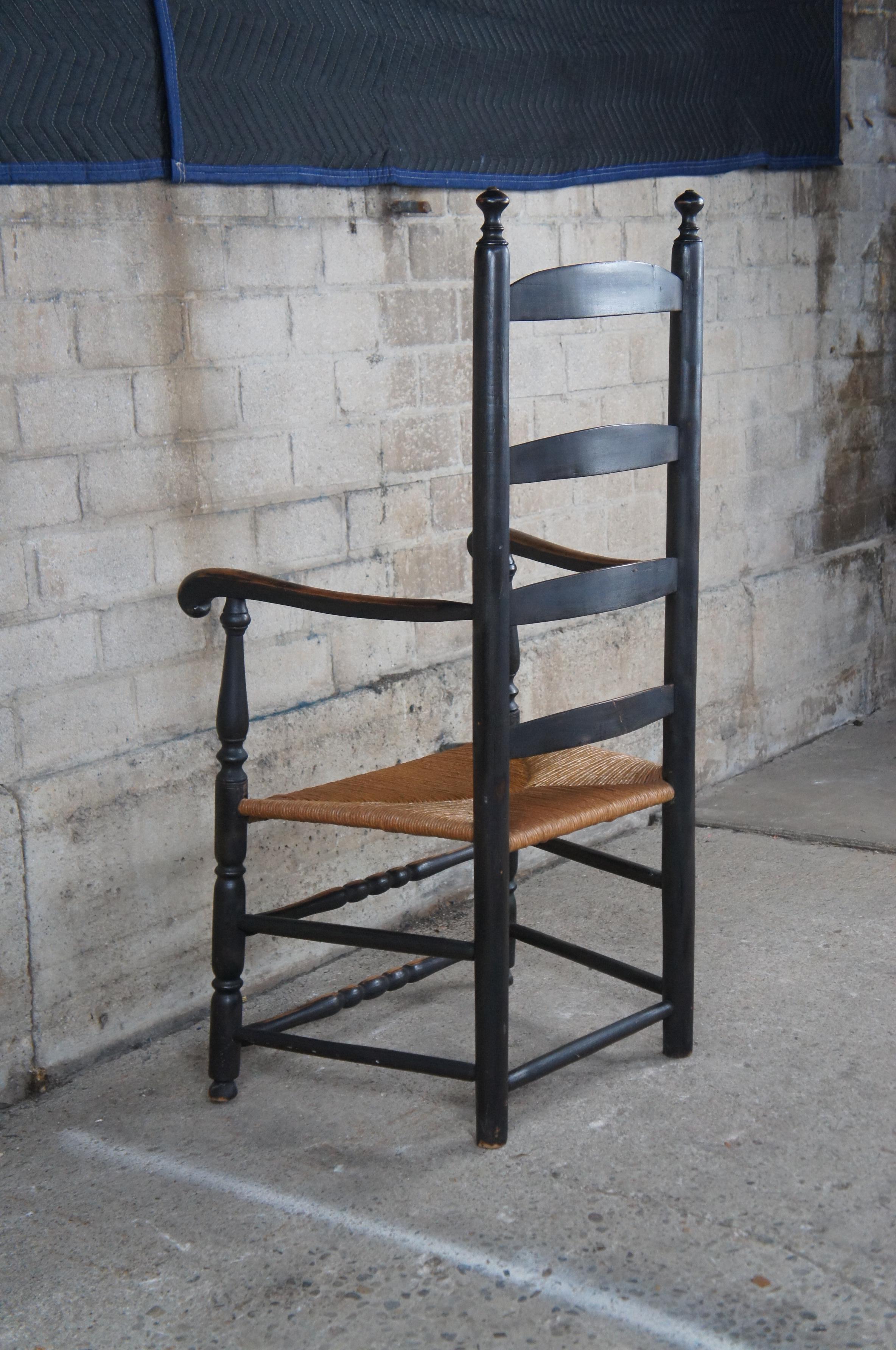 Vintage Early American Style Oak Rustic Ladderback Rush Seat Shaker Arm Chair 3
