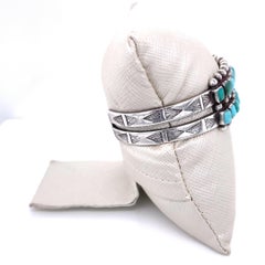 Vintage Early 1900s Zuni Turquoise Two Row Cuff Bracelet