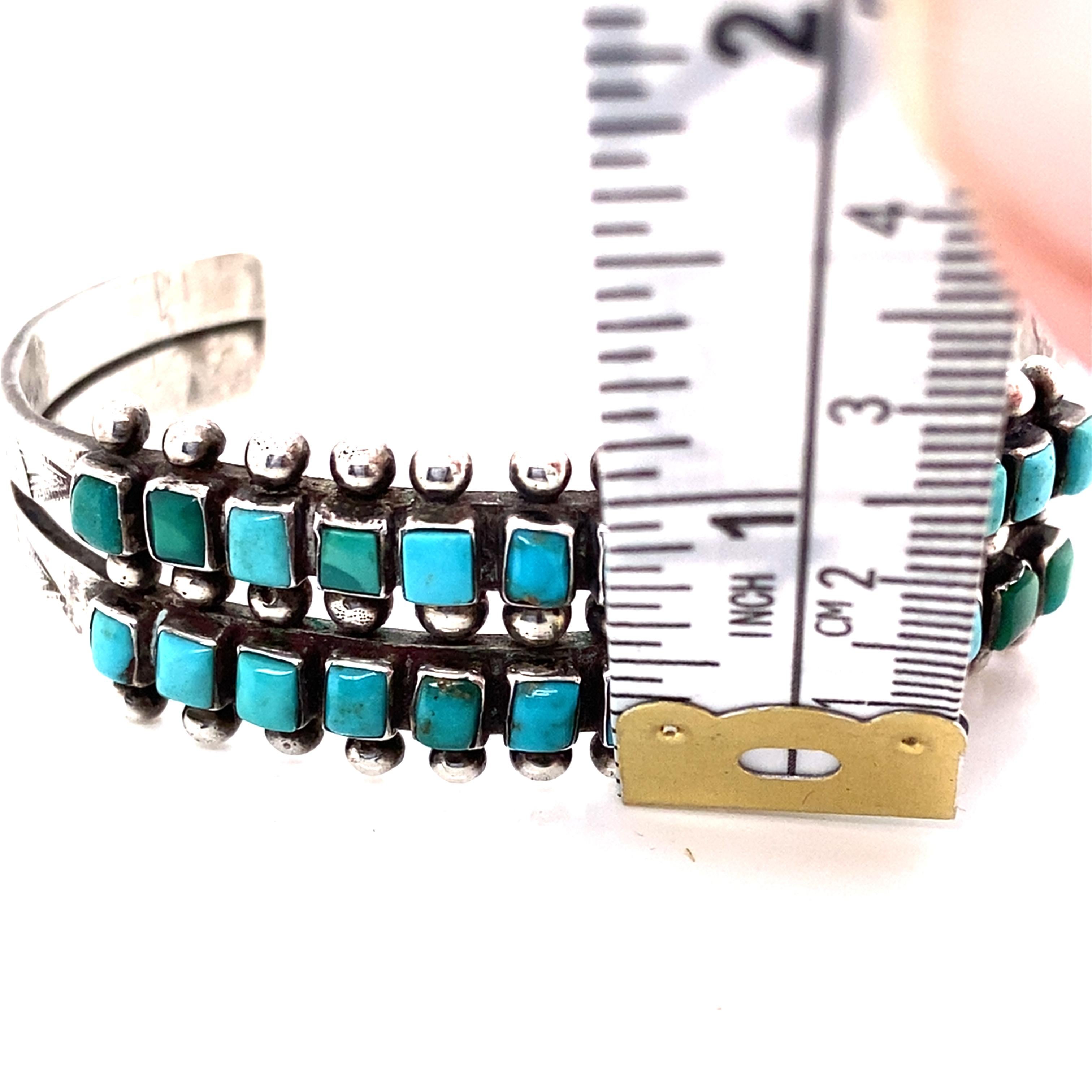 Vintage Early 1900s Zuni Turquoise Two Row Cuff Bracelet 2