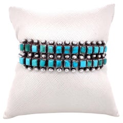 Vintage Early 1900s Zuni Turquoise Two Row Cuff Bracelet