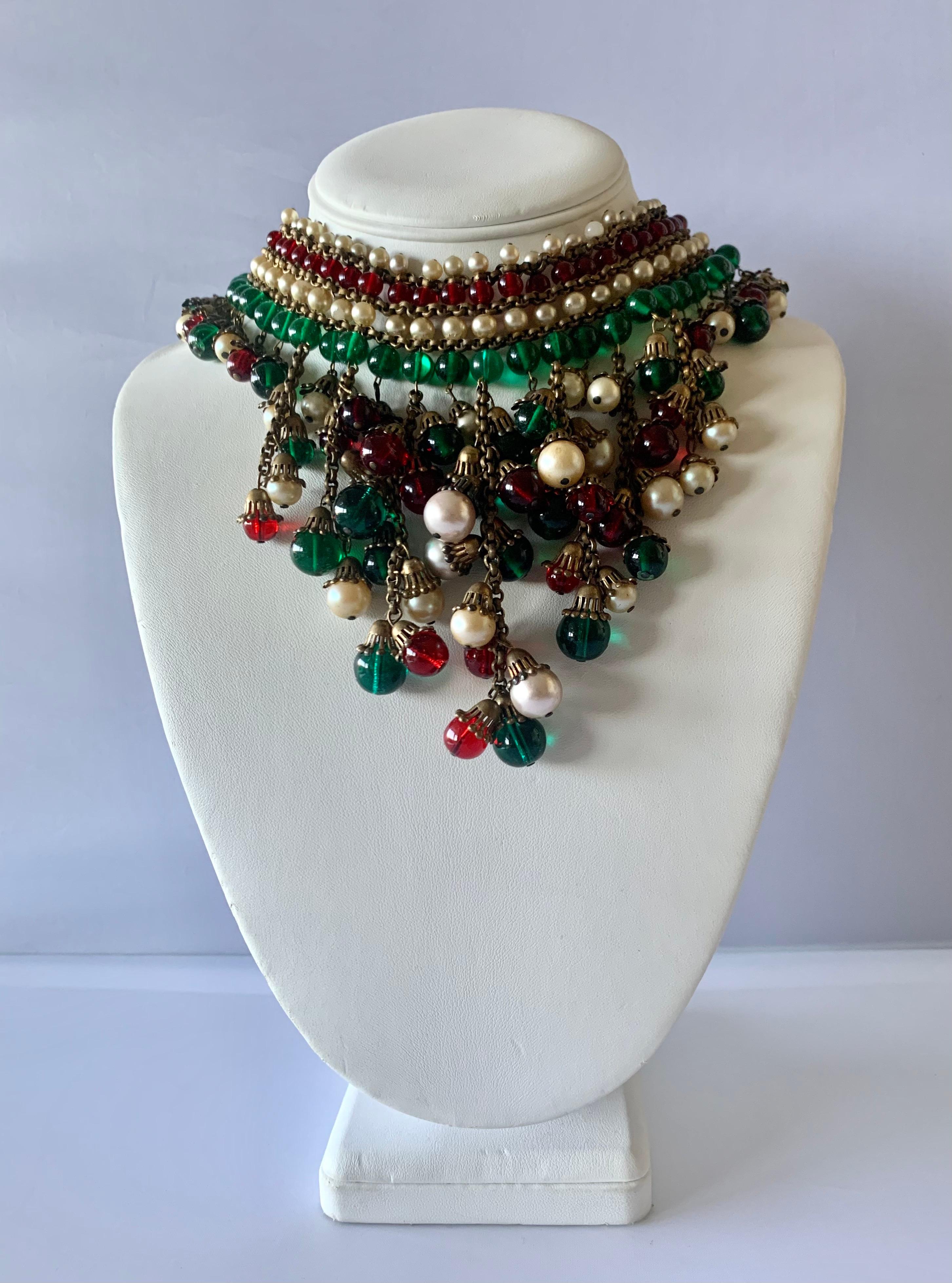 Frühe Coco Chanel Vintage-Halskette aus Glas und Perlen  (Byzantinisch)