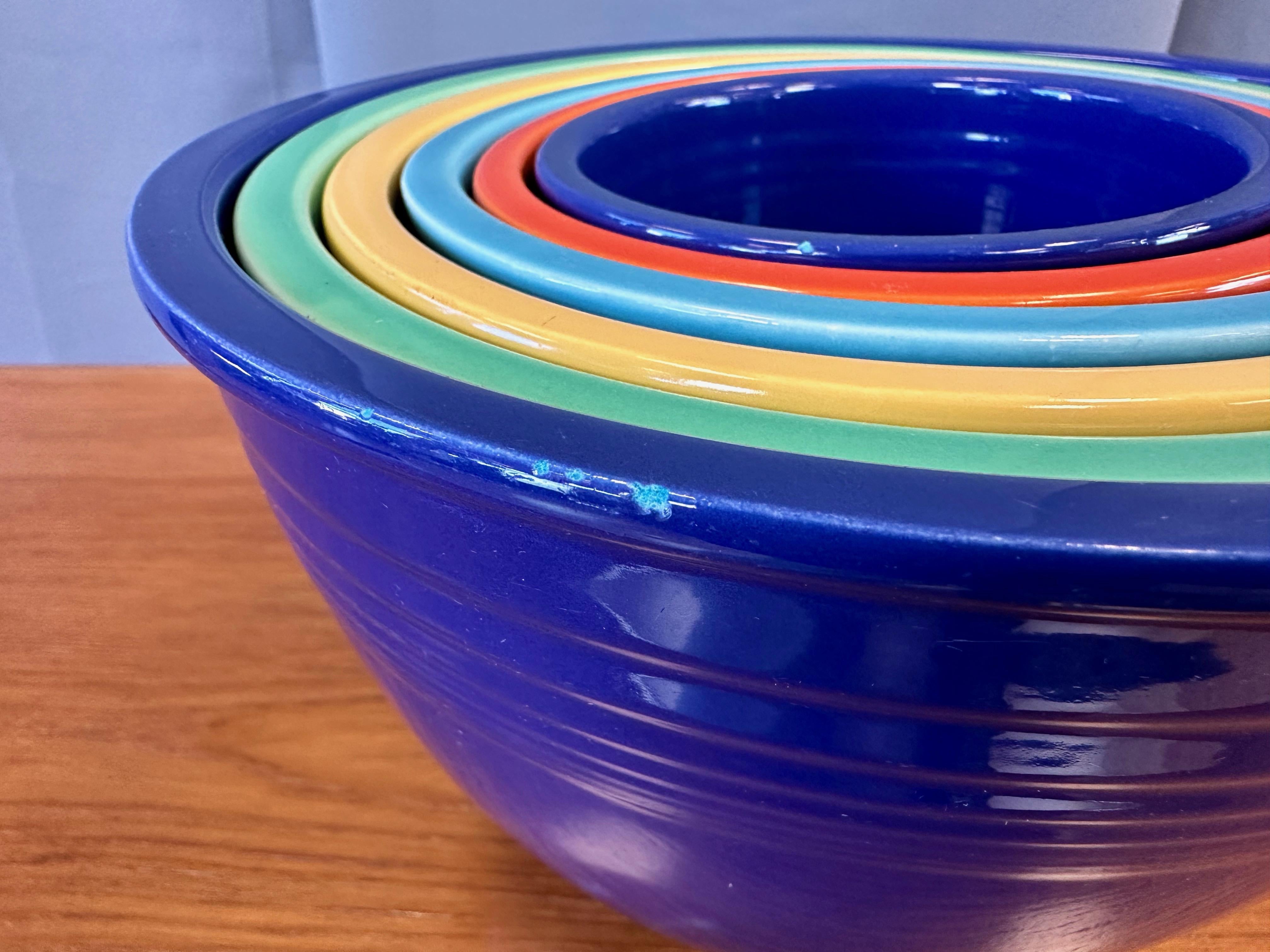 Early Vintage Fiestaware Nesting Mixing Bowls, Multi-Color Set of Six, c. 1940 For Sale 10