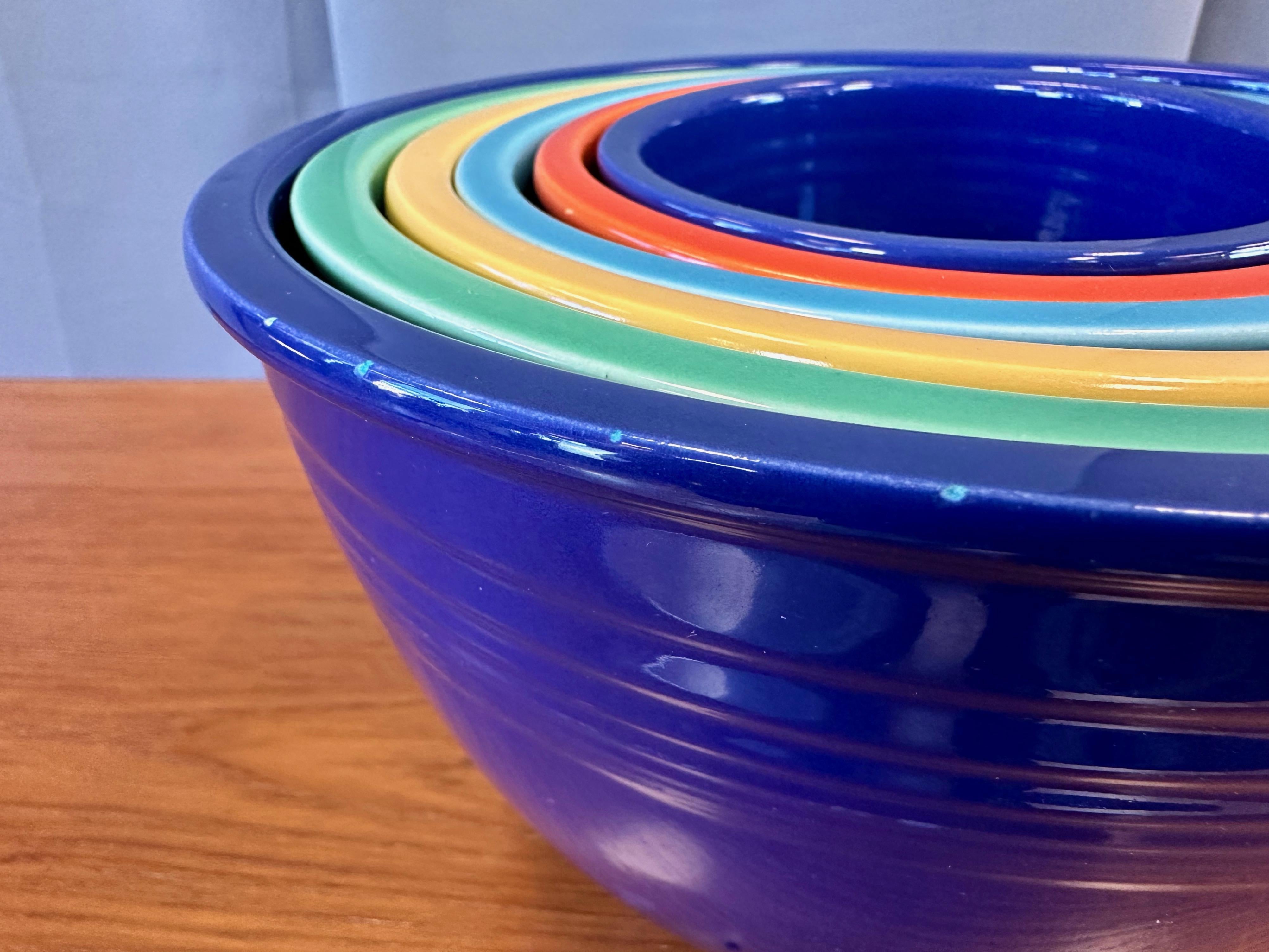 Early Vintage Fiestaware Nesting Mixing Bowls, Multi-Color Set of Six, c. 1940 For Sale 11