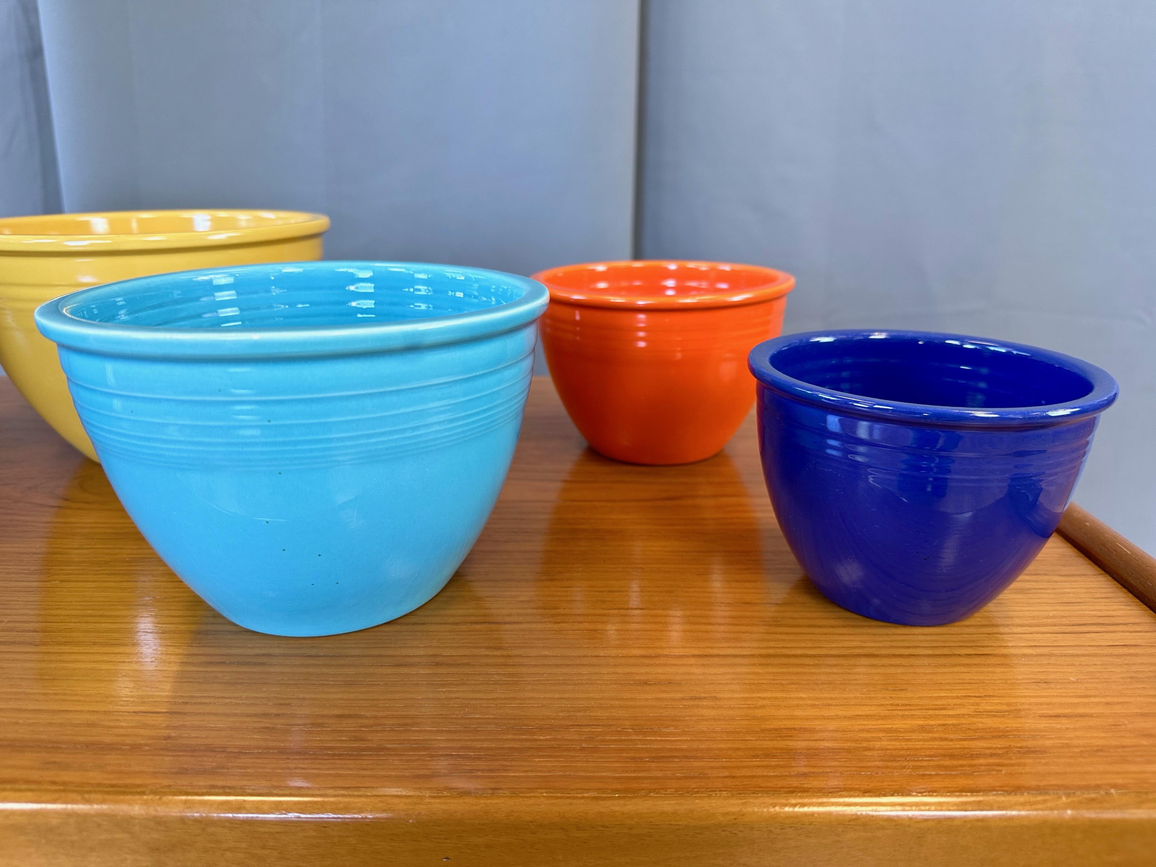 Glazed Early Vintage Fiestaware Nesting Mixing Bowls, Multi-Color Set of Six, c. 1940