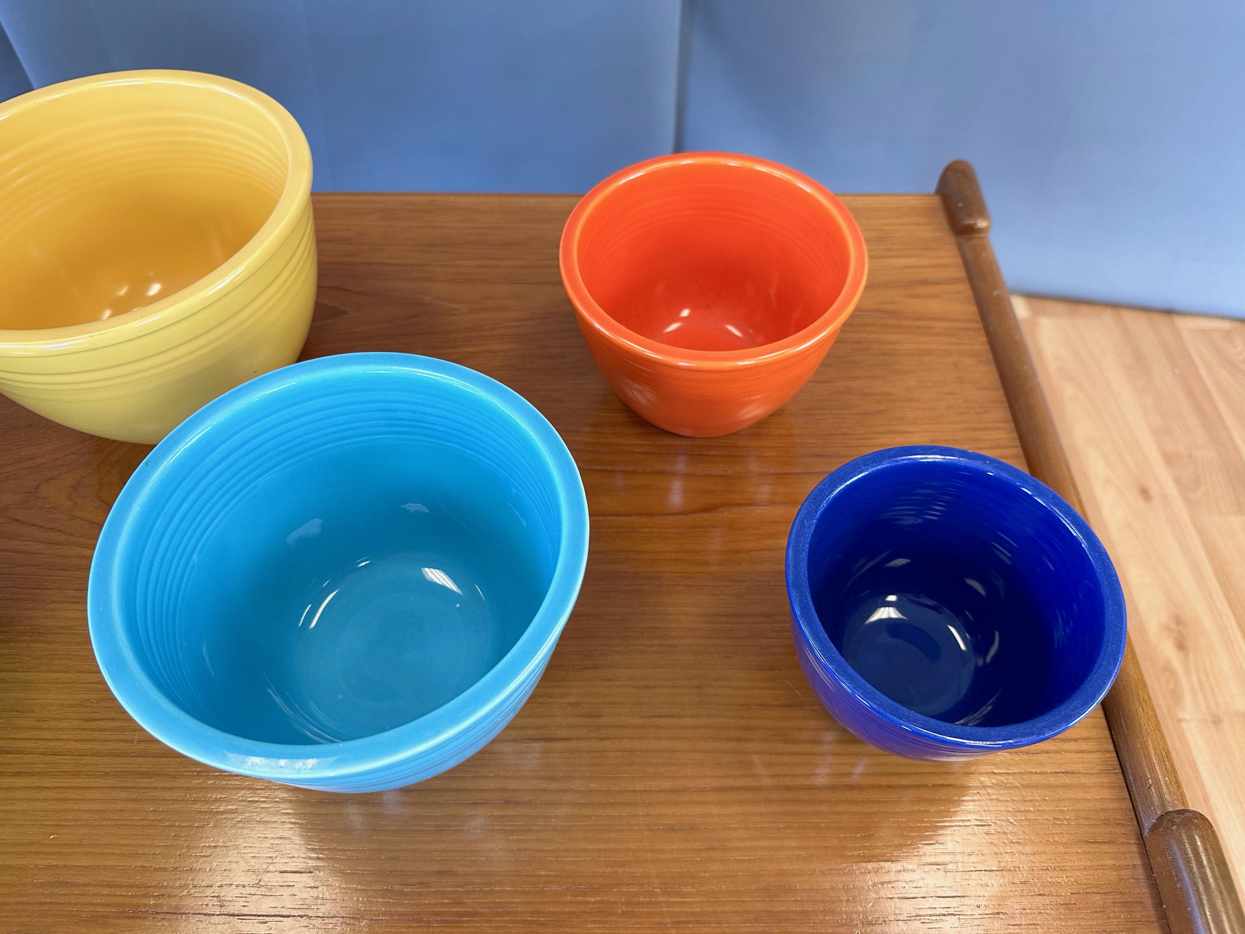 American Early Vintage Fiestaware Nesting Mixing Bowls, Multi-Color Set of Six, c. 1940