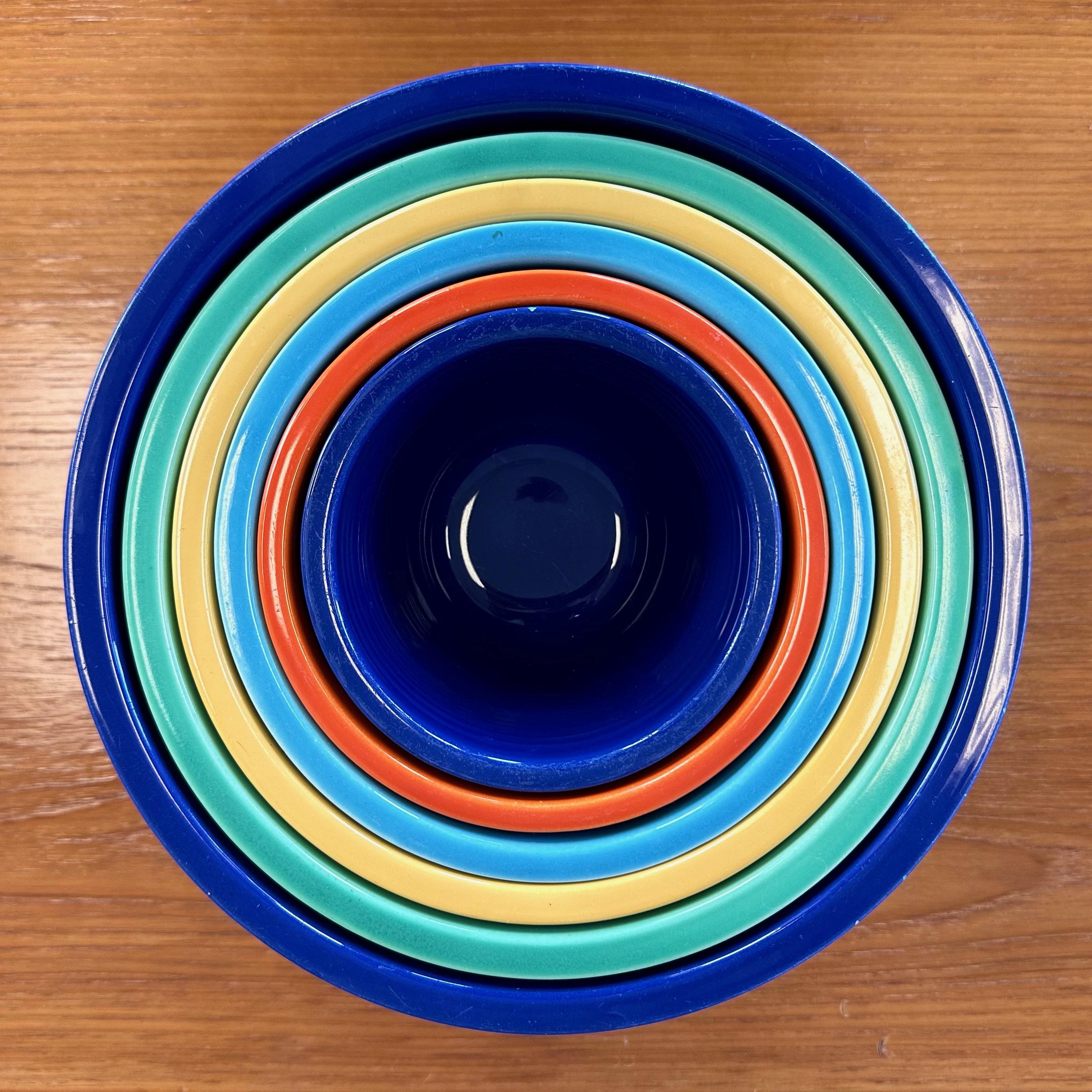 Early Vintage Fiestaware Nesting Mixing Bowls, Multi-Color Set of Six, c. 1940 For Sale 1
