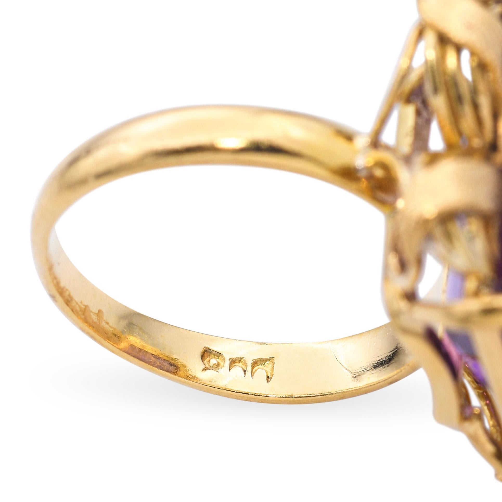 Vintage Early H. Stern Retro 19k Gelbgold Amethyst Cocktail Ring im Angebot 2