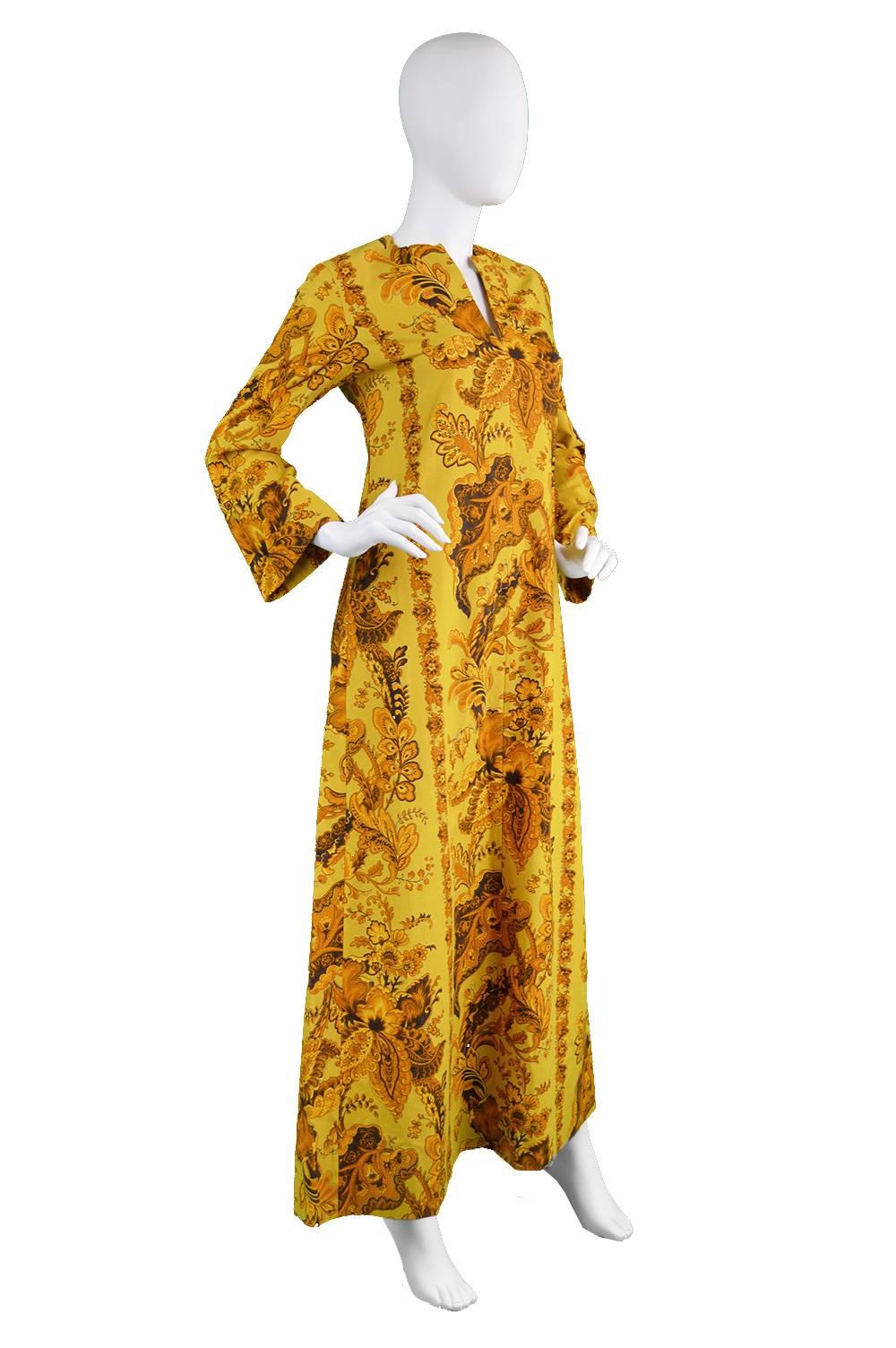 Vintage Early Janice Wainwright for Simon Massey Maxi Yellow Kaftan Dress, 1960s In Excellent Condition In Doncaster, South Yorkshire
