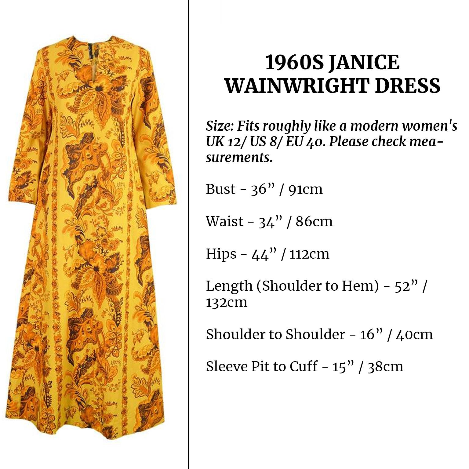 Vintage Early Janice Wainwright for Simon Massey Maxi Yellow Kaftan Dress, 1960s 4