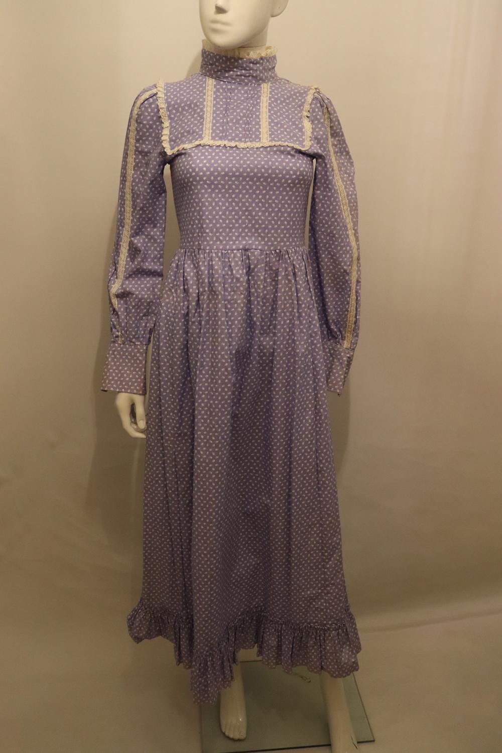 Gray Vintage Early Laura Ashley Floral Dress For Sale
