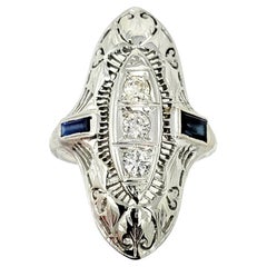 Vintage Early Modern Brilliant Diamond and Sapphire Navette Ring