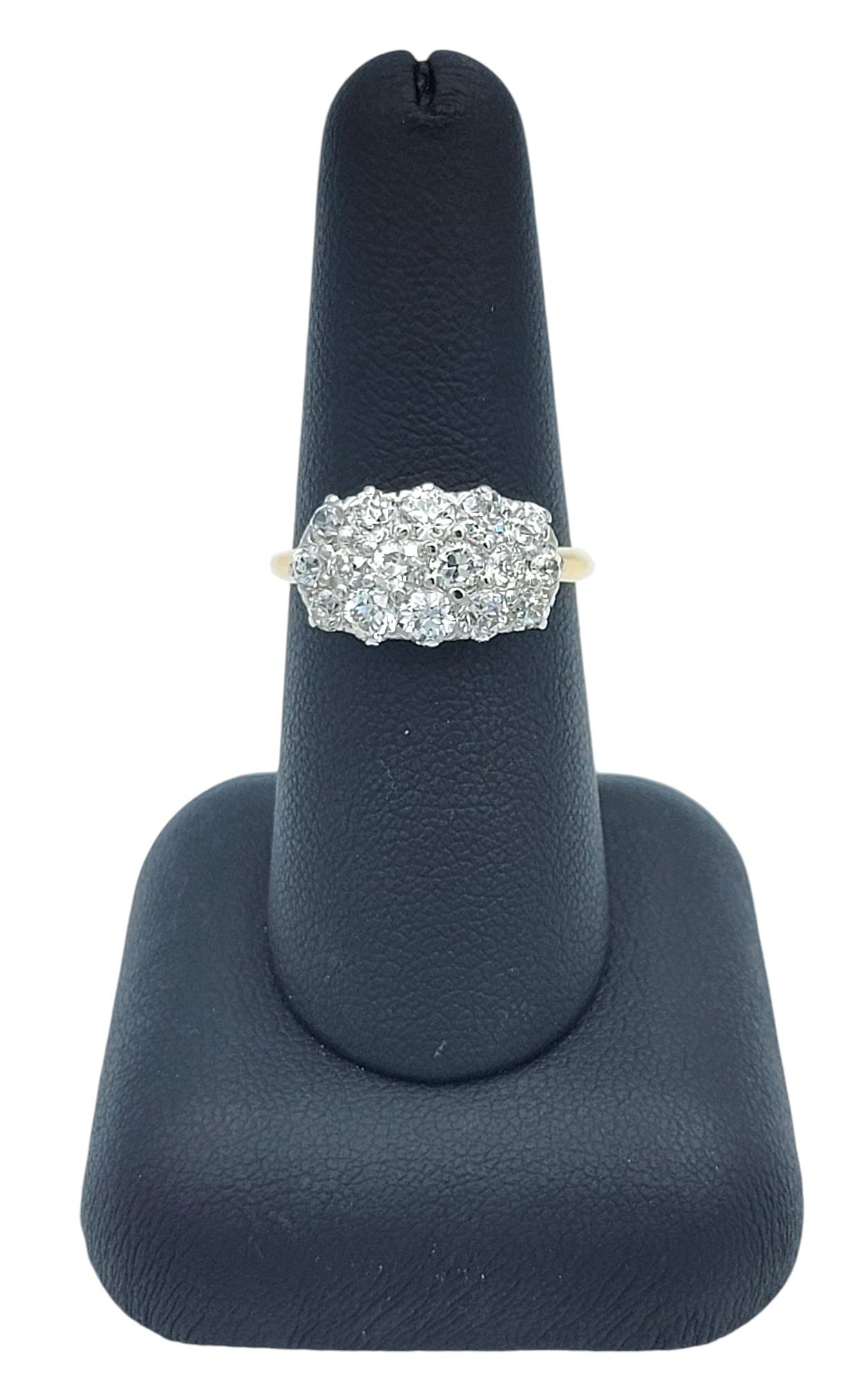 Vintage Early Modern Brilliant Diamond Cluster Band Ring Two-Tone 18 Karat Gold im Angebot 4