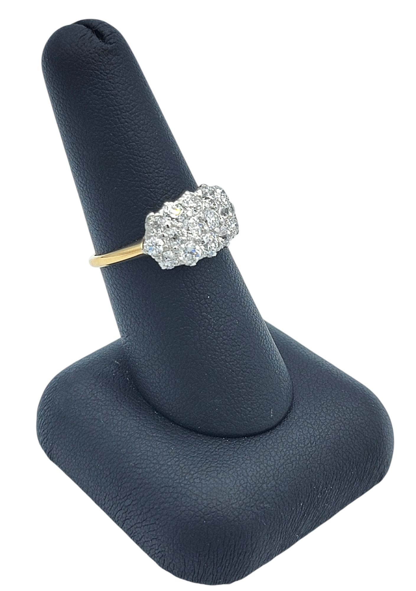 Vintage Early Modern Brilliant Diamond Cluster Band Ring Two-Tone 18 Karat Gold im Angebot 5