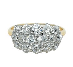 Vintage Early Modern Brilliant Diamond Cluster Band Ring Two-Tone 18 Karat Gold