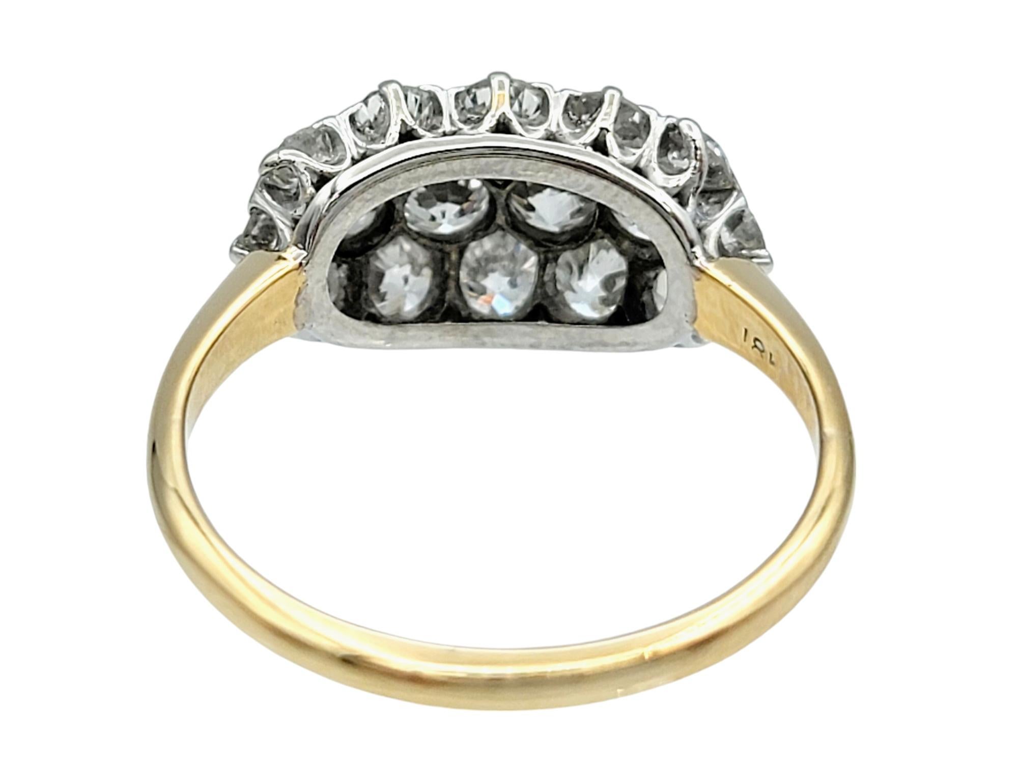 Vintage Early Modern Brilliant Diamond Cluster Band Ring Two-Tone 18 Karat Gold Damen im Angebot