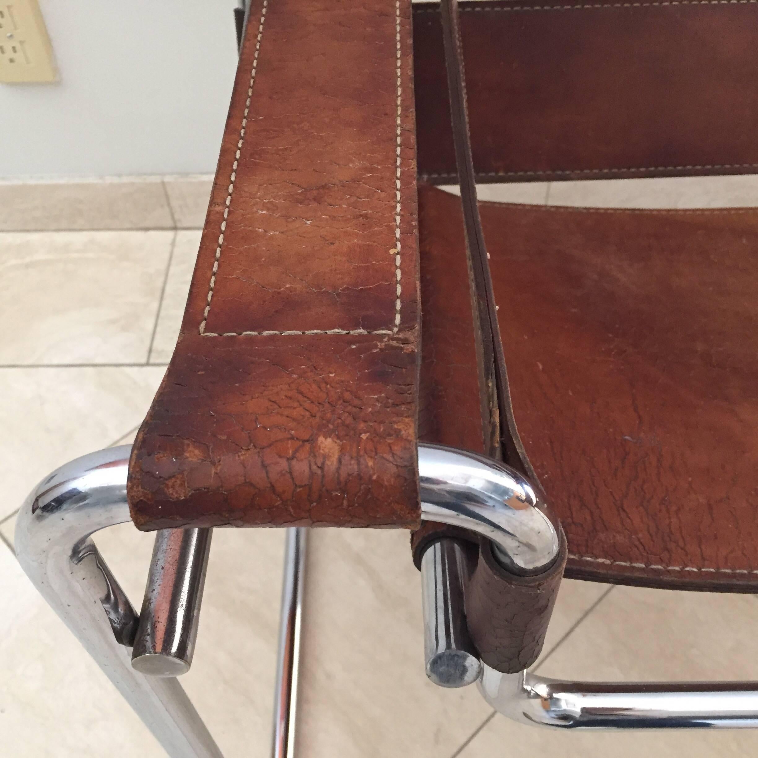 20th Century Vintage Early Original Marcel Breuer Wassily Chair for Knoll in Brown Leather