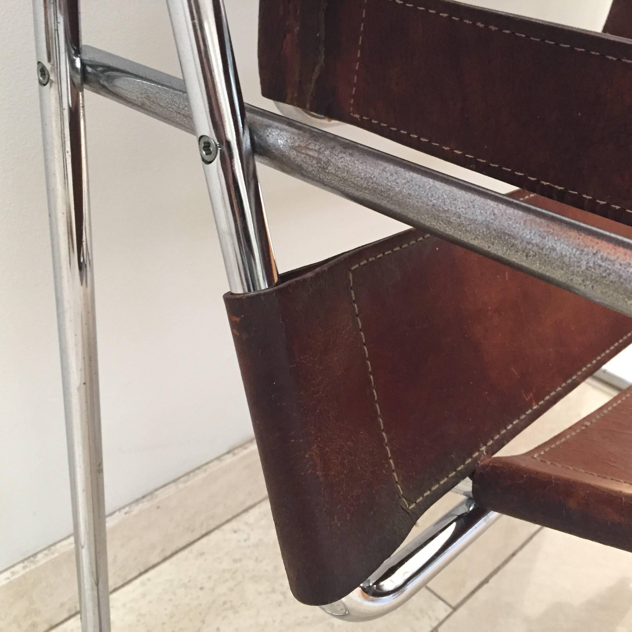 Vintage Early Original Marcel Breuer Wassily Chair for Knoll in Brown Leather 1