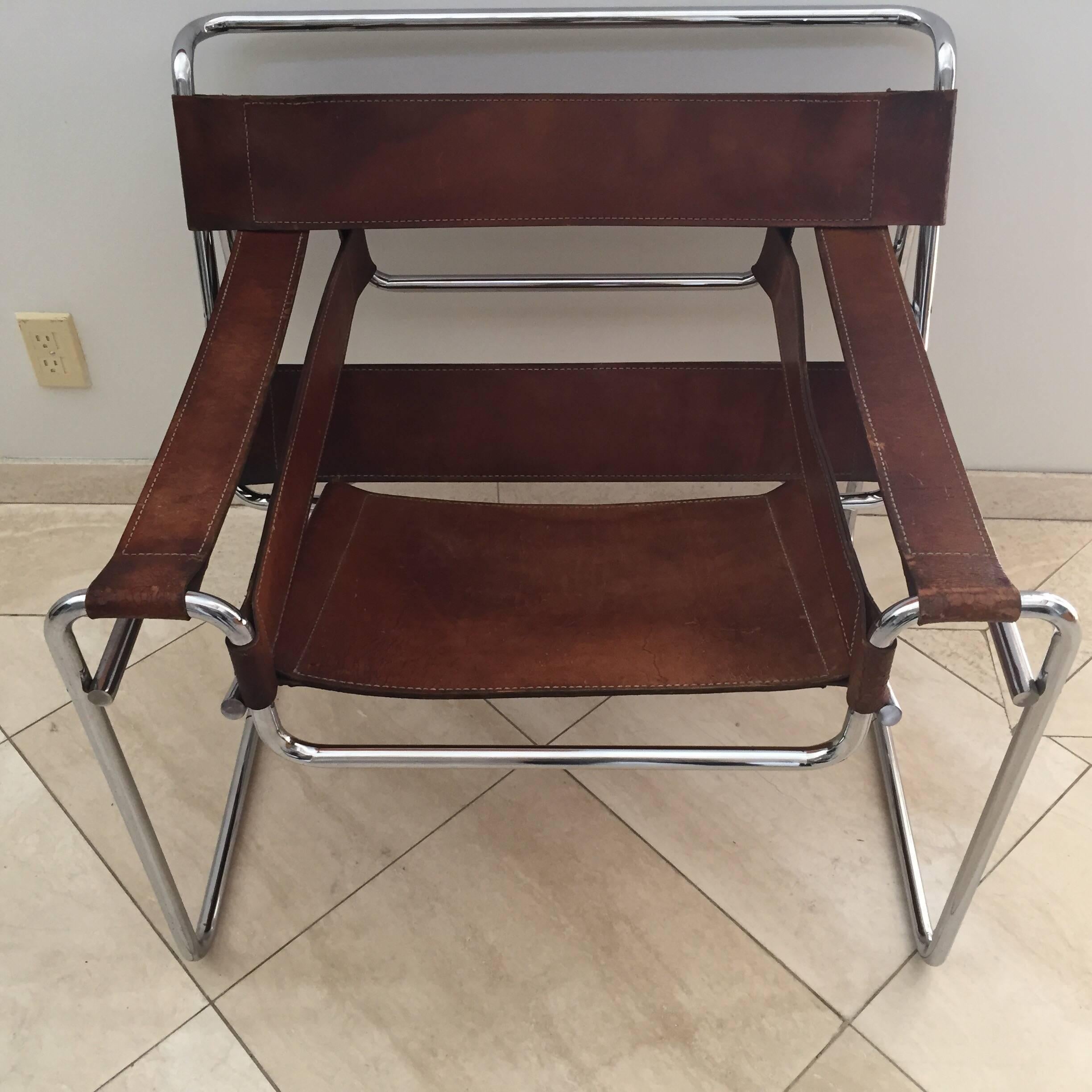 Vintage Early Original Marcel Breuer Wassily Chair for Knoll in Brown Leather 2