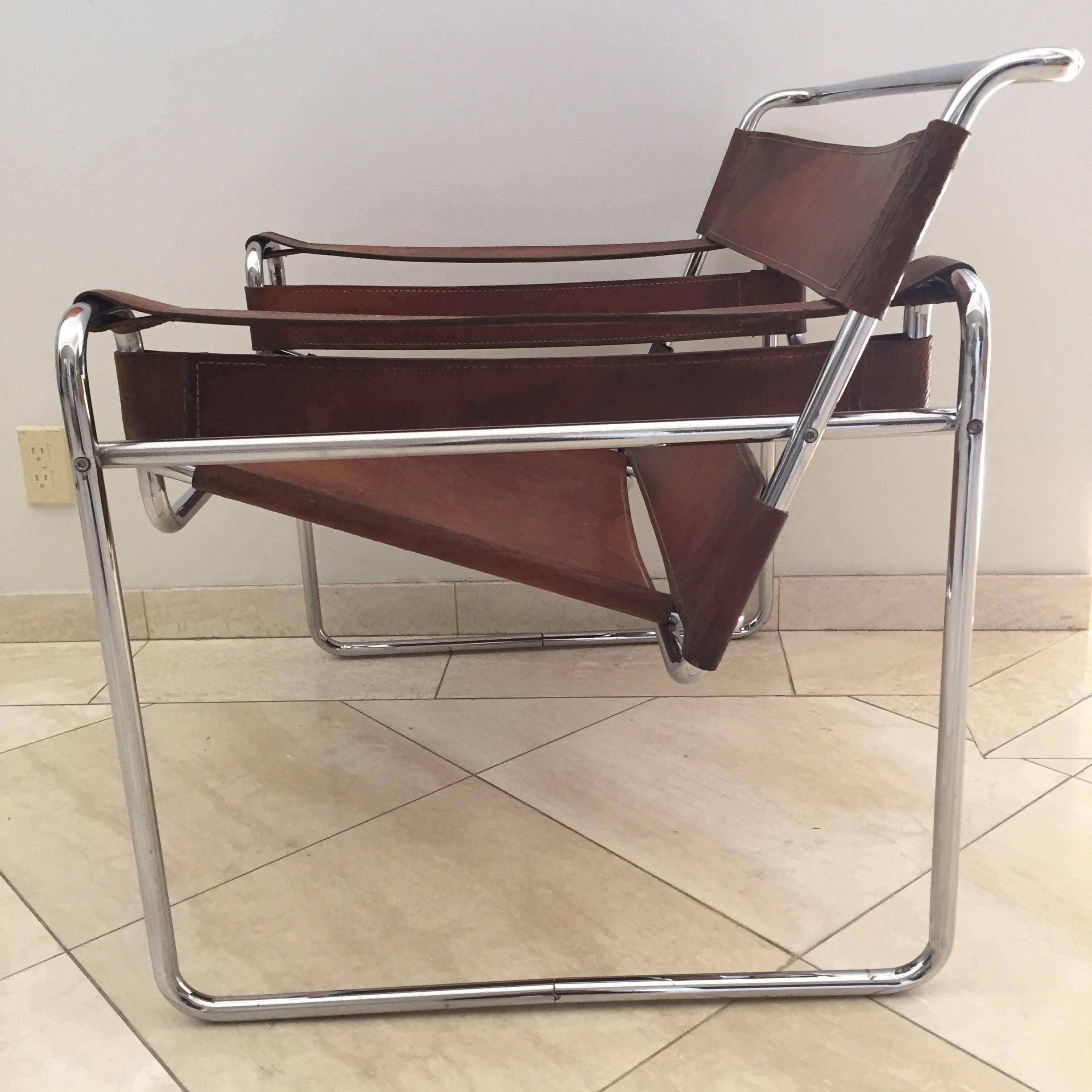 Vintage Early Original Marcel Breuer Wassily Chair for Knoll in Brown Leather 4