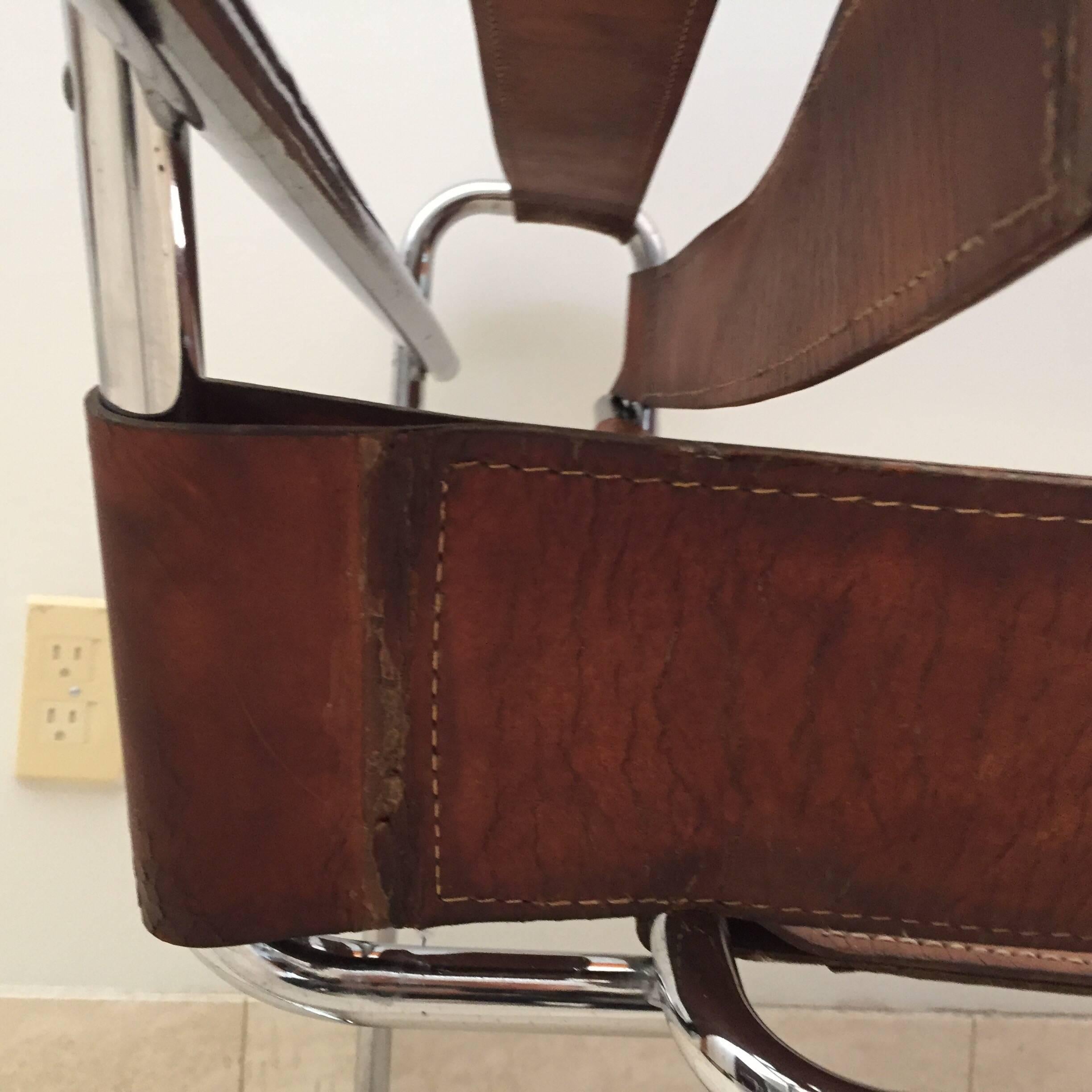 Vintage Early Original Marcel Breuer Wassily Chair for Knoll in Brown Leather 5
