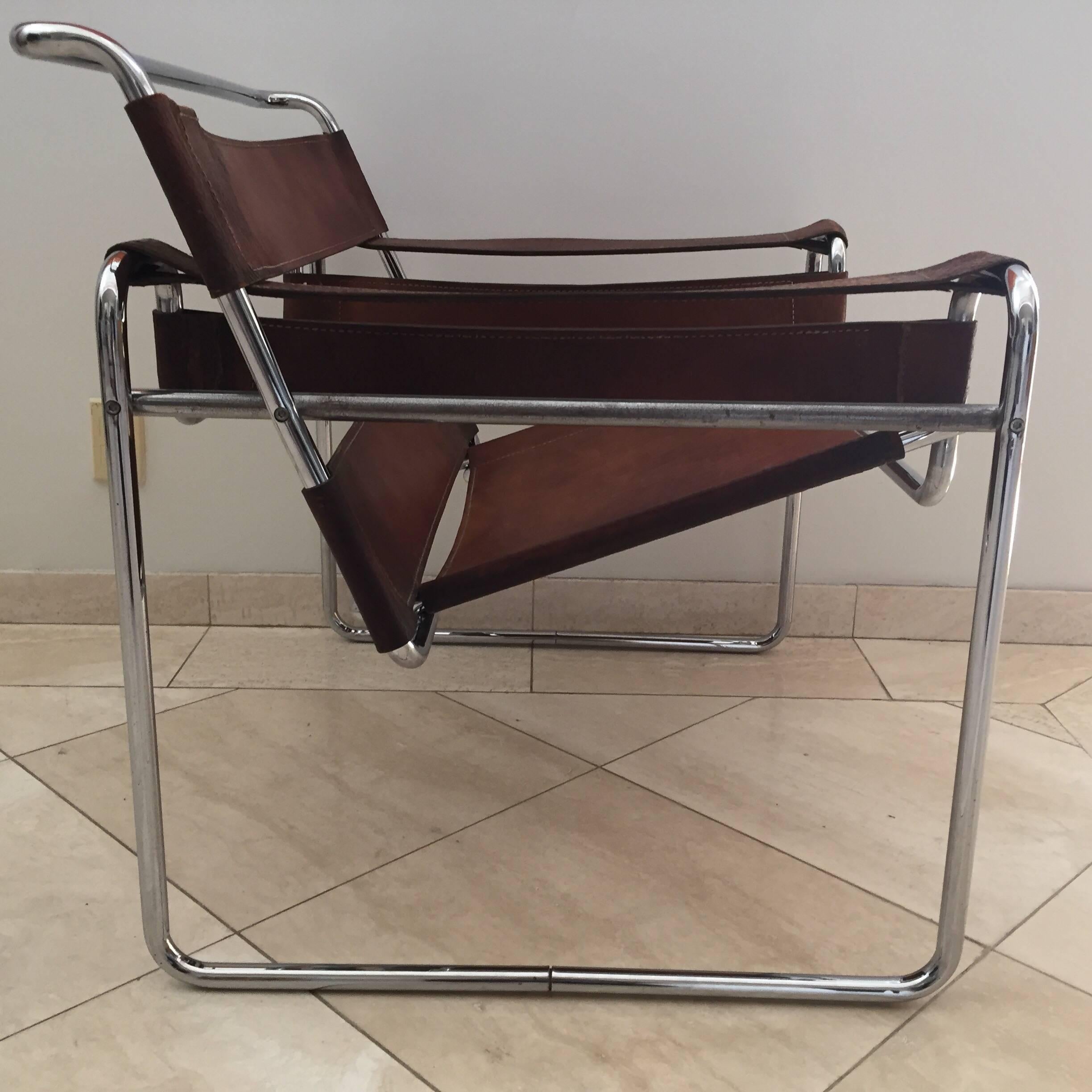 Vintage Early Original Marcel Breuer Wassily Chair for Knoll in Brown Leather 6
