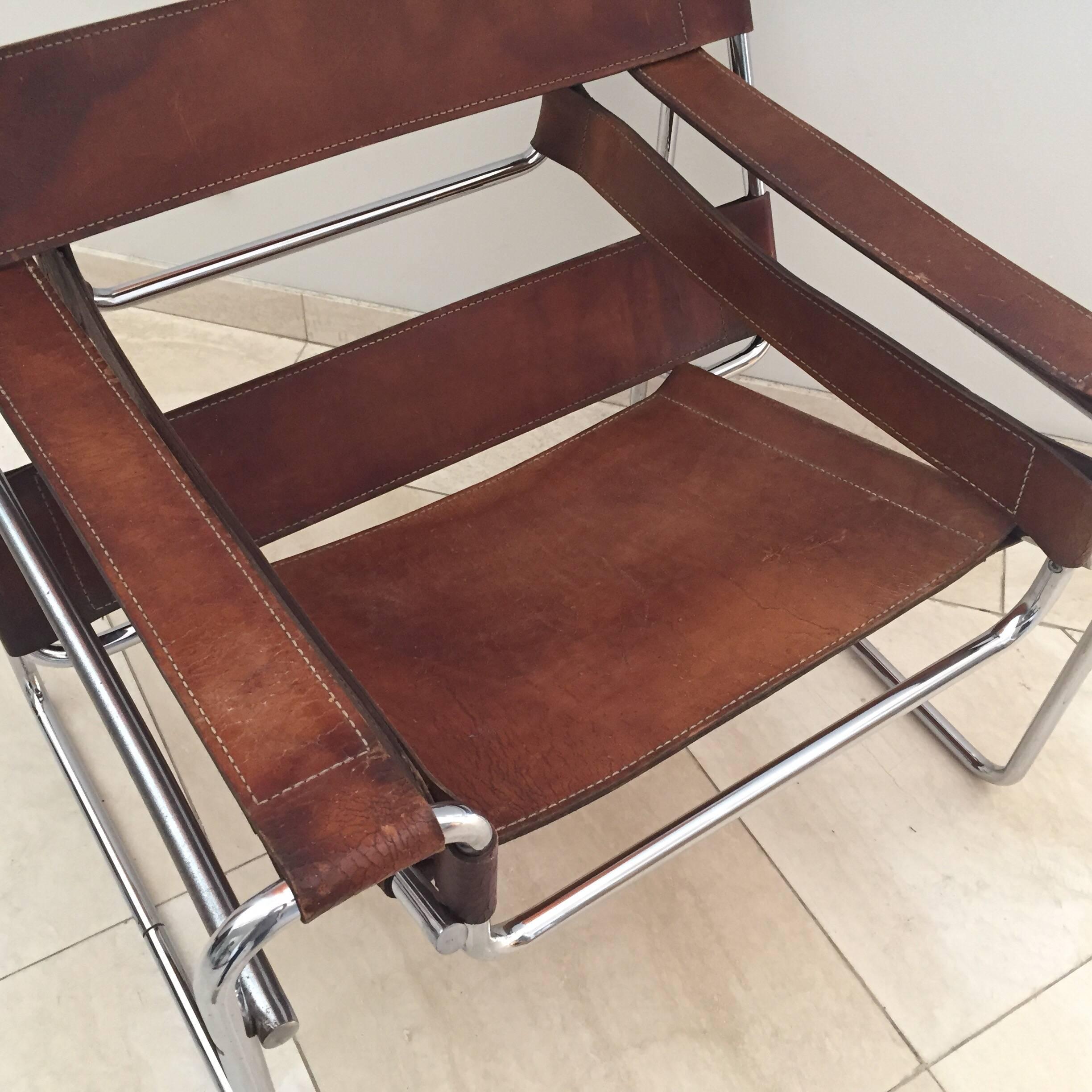Vintage Early Original Marcel Breuer Wassily Chair for Knoll in Brown Leather 9