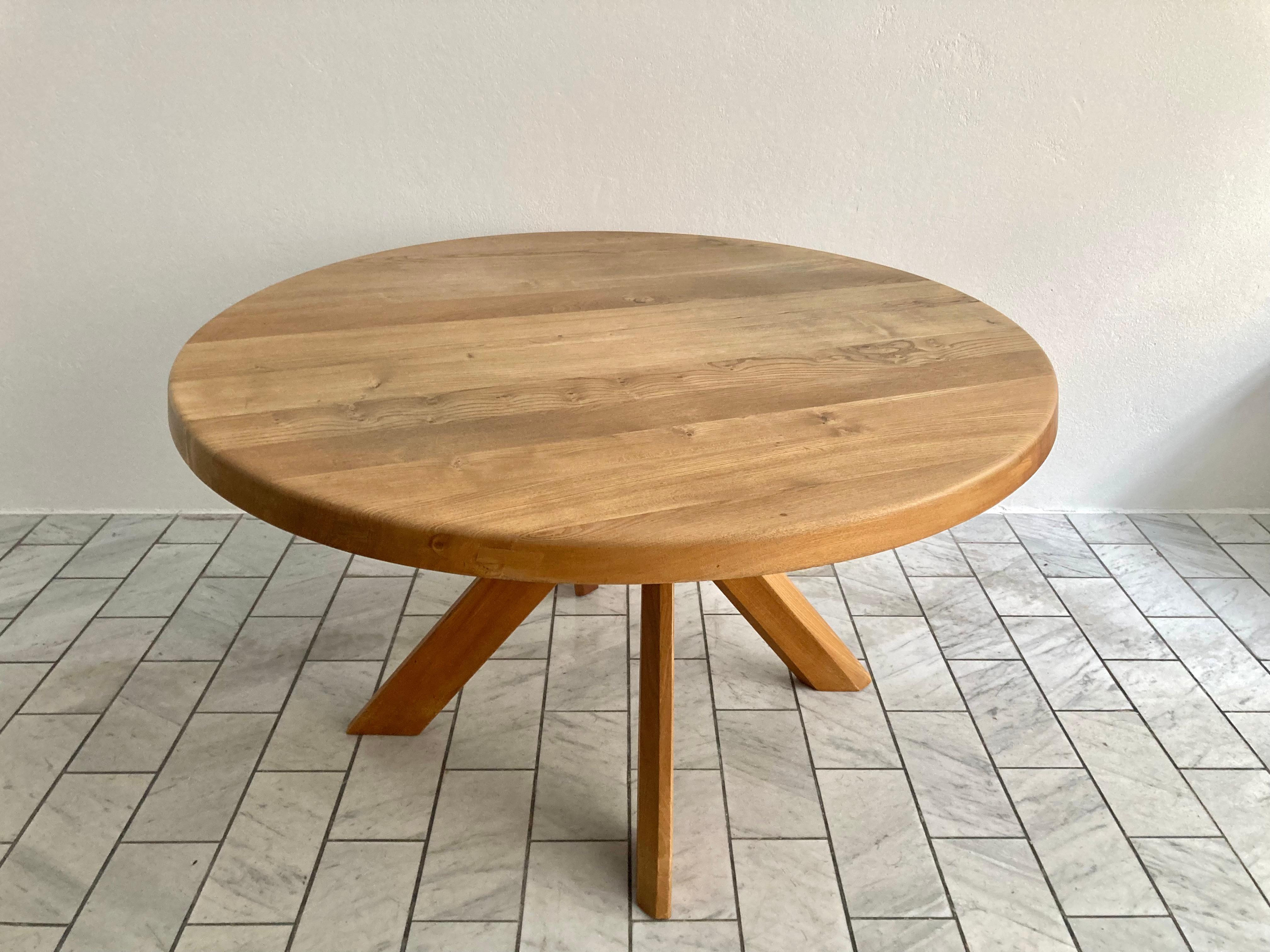 Vintage Early Pierre Chapo Model T 21  B Round Dining Table, circa 1985 For Sale 7