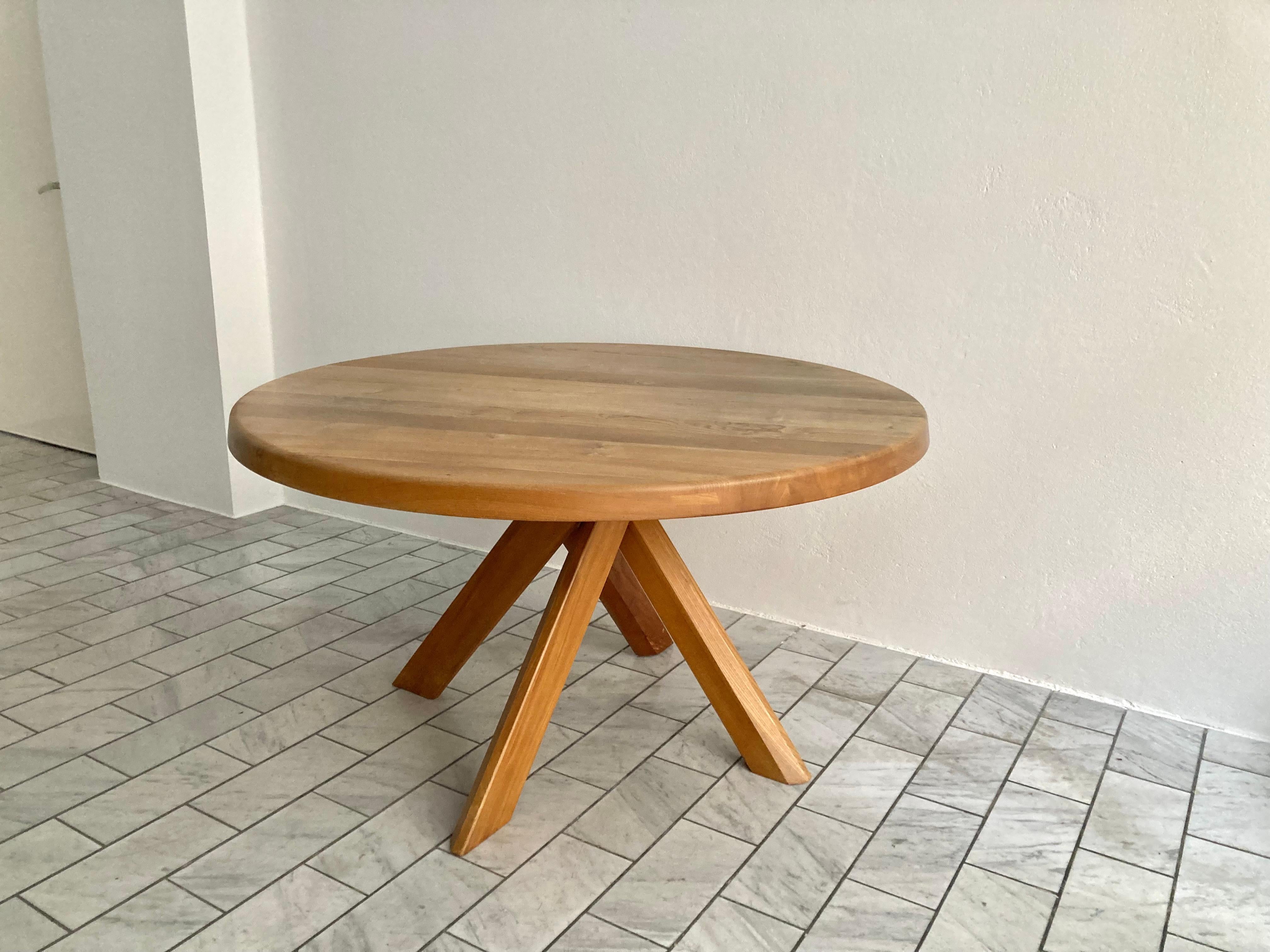 Vintage Early Pierre Chapo Model T 21  B Round Dining Table, circa 1985 For Sale 8