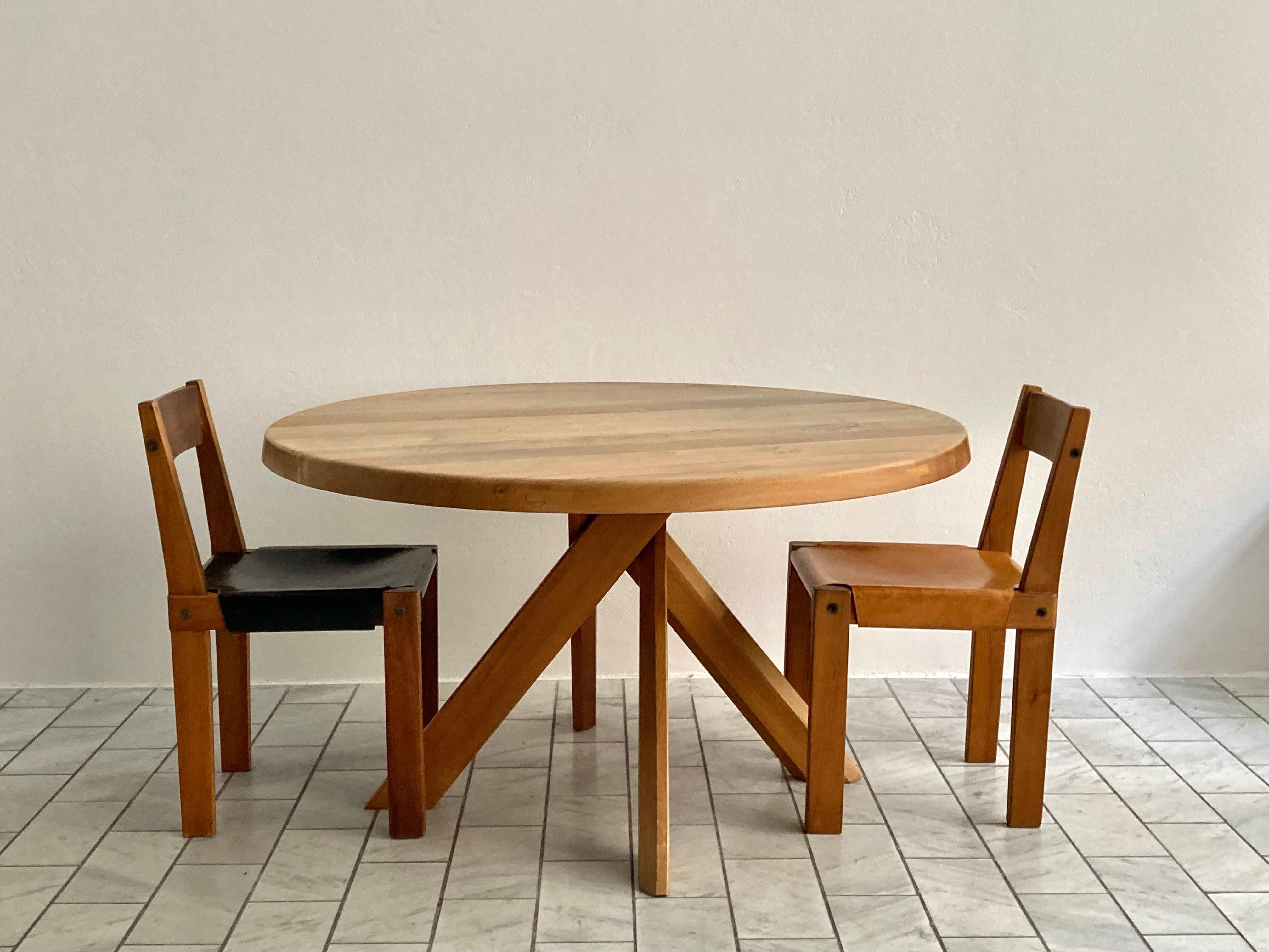 Vintage Early Pierre Chapo Model T 21  B Round Dining Table, circa 1985 For Sale 9
