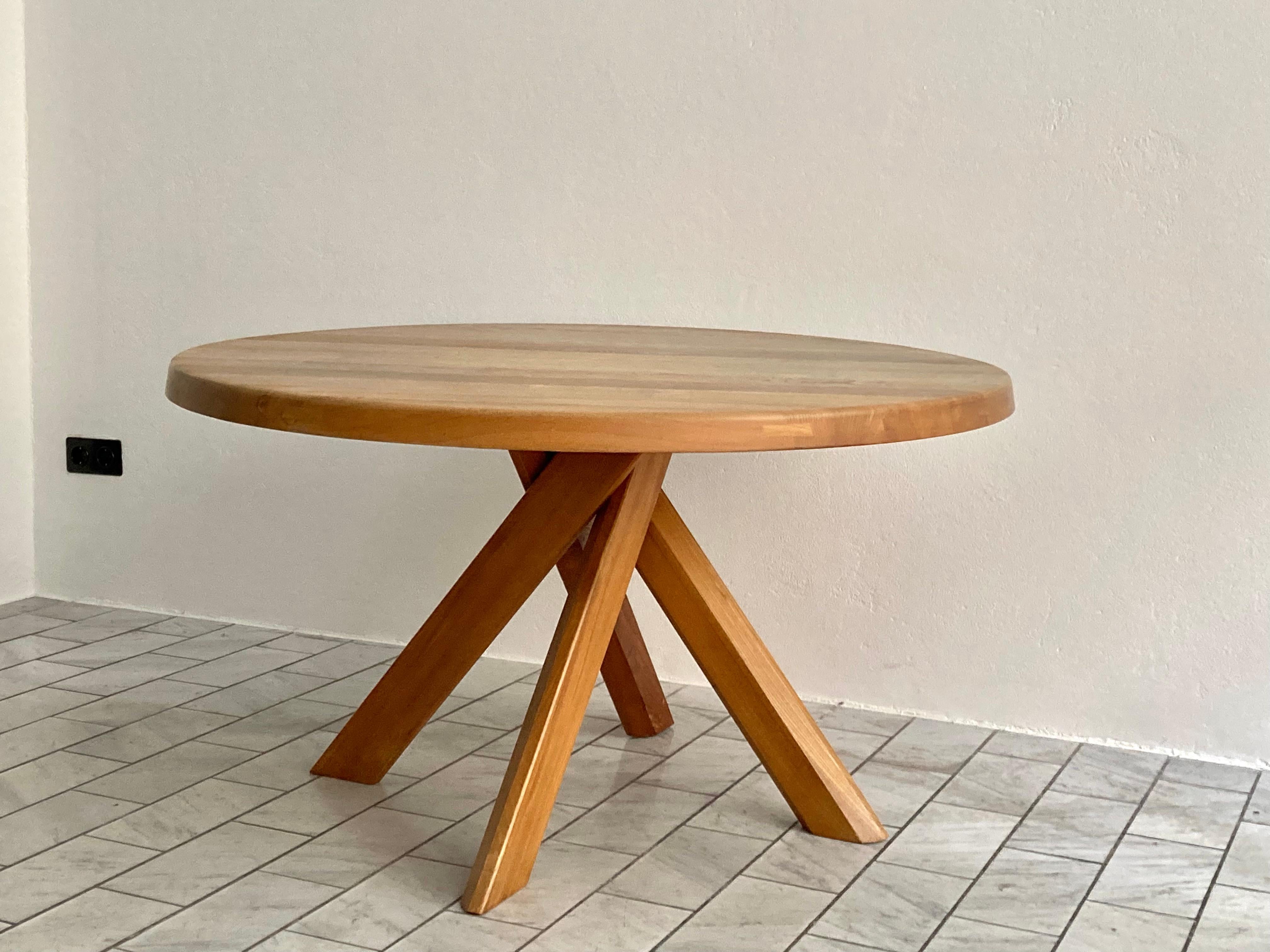 Oiled Vintage Early Pierre Chapo Model T 21  B Round Dining Table, circa 1985 For Sale