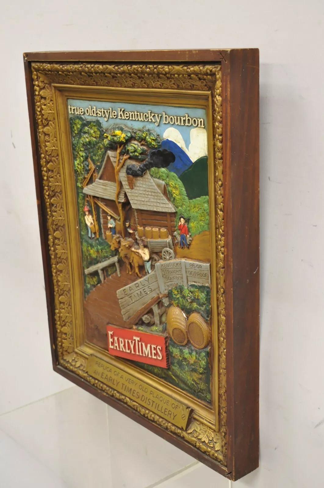 Vintage Early Times Kentucky Bourbon Whiskey Plaster Replica Art Painting Plaque For Sale 4