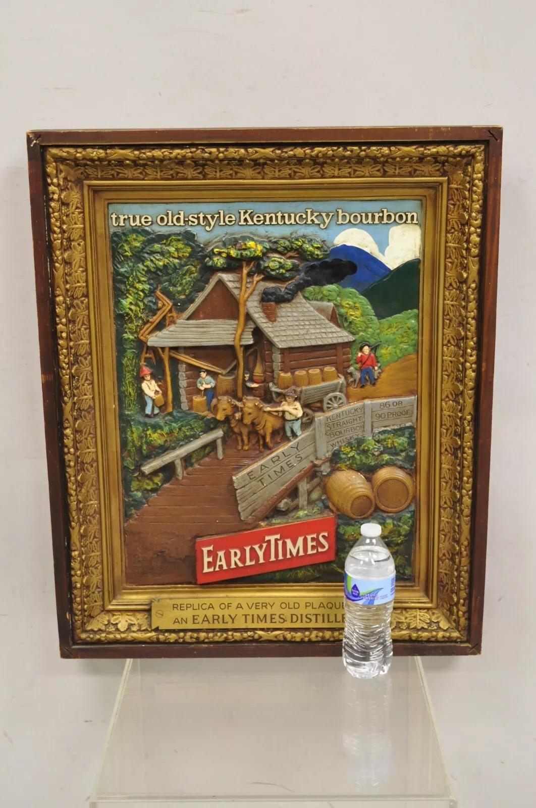 Vintage Early Times Kentucky Bourbon Whiskey Raised Plaster Replica Art Painting Wall Hanging Plaque. Circa Mid 20th Century. Measurements: 28