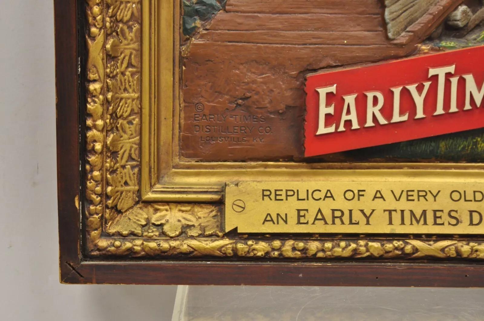 Vintage Early Times Kentucky Bourbon Whiskey Plaster Replica Art Painting Plaque For Sale 1