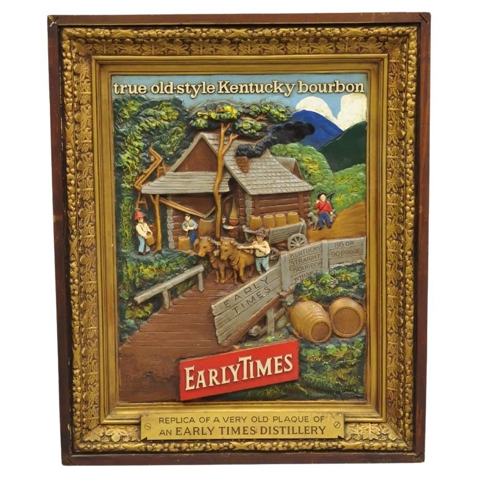 Vintage Early Times Kentucky Bourbon Whiskey Plaster Replica Art Painting Plaque For Sale