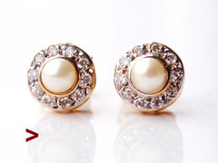 Pendientes Vintage 0.2ctw Diamantes Perlas macizas Oro 18K /1.5 gr