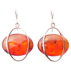Vintage Earrings Amber solid 14K Rose Gold / 9gr