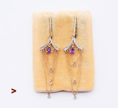 Vintage By Ohrringe Amethyst Diamanten massiv 18K Gold / 2,2 gr