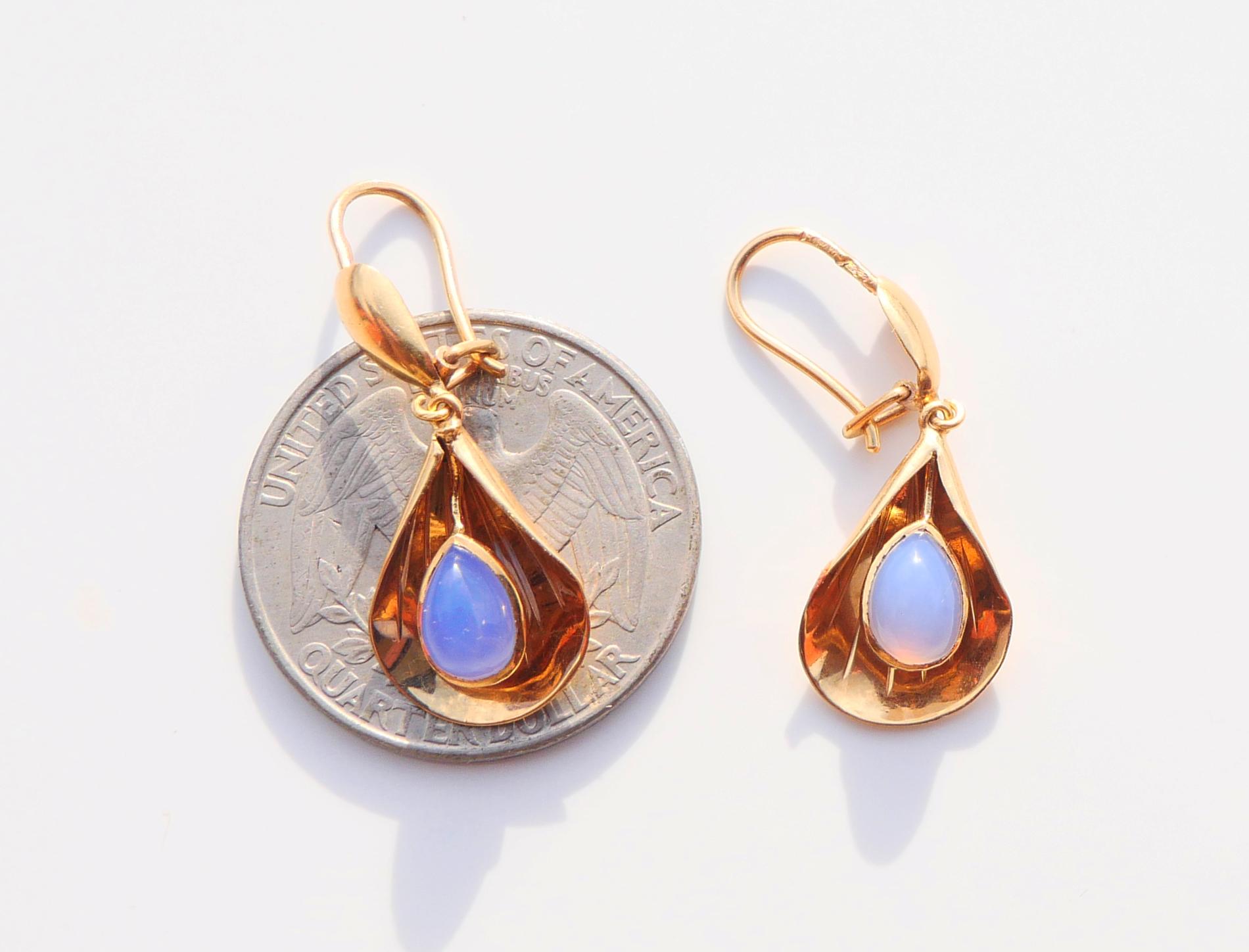 Ohrringe Blau Chalcedon massive 18K Gold / 2,52gr Vintage 5