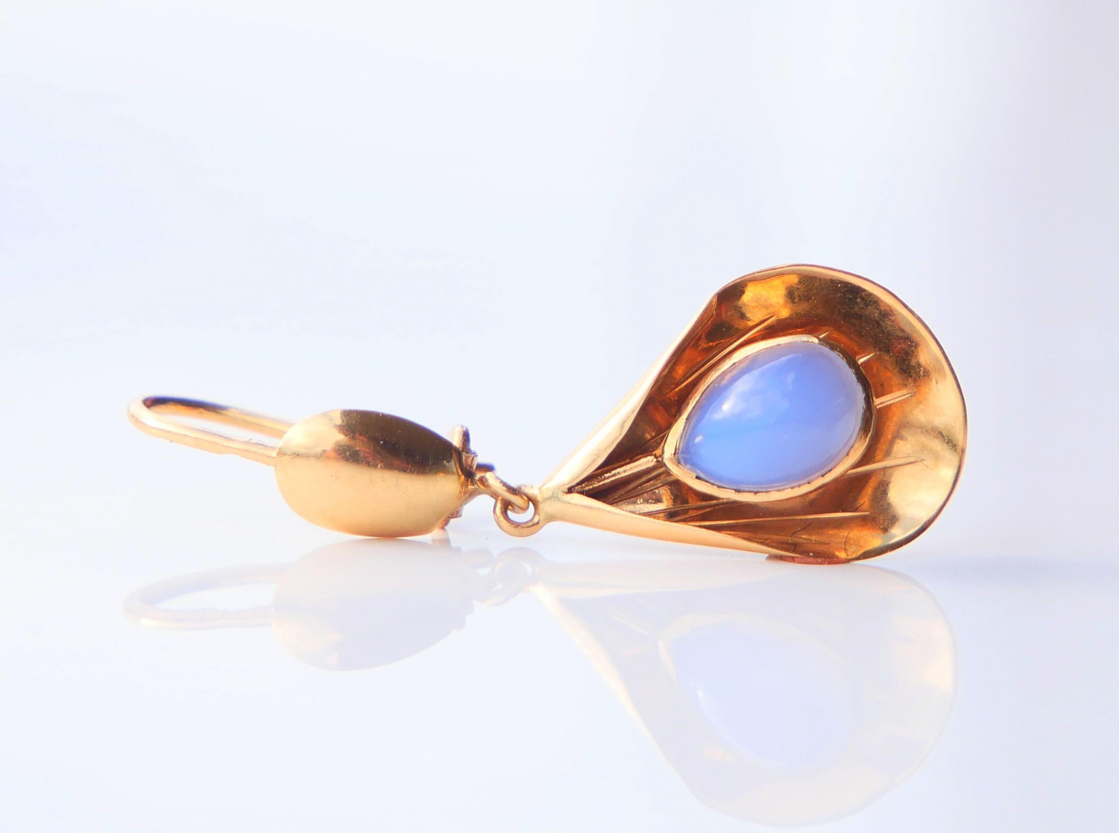 Ohrringe Blau Chalcedon massive 18K Gold / 2,52gr Vintage Damen