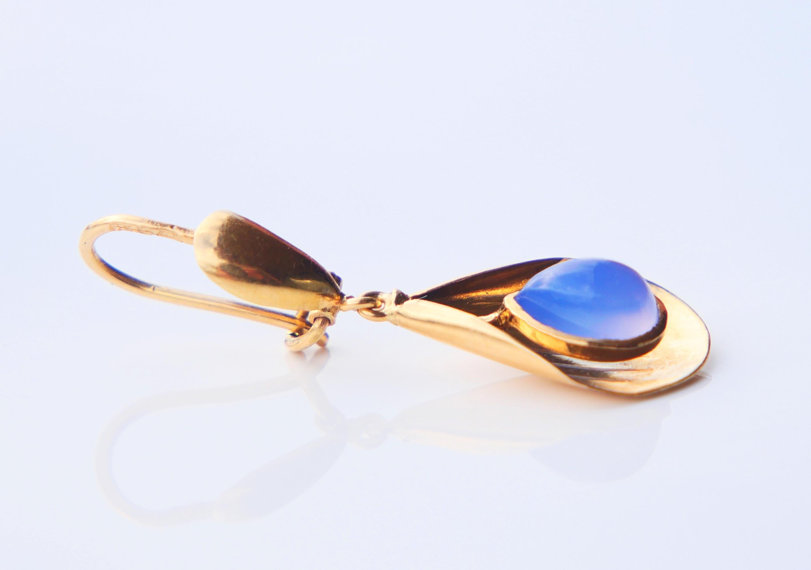 Ohrringe Blau Chalcedon massive 18K Gold / 2,52gr Vintage 1
