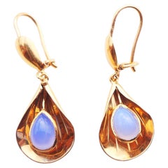 Ohrringe Blau Chalcedon massive 18K Gold / 2,52gr Vintage